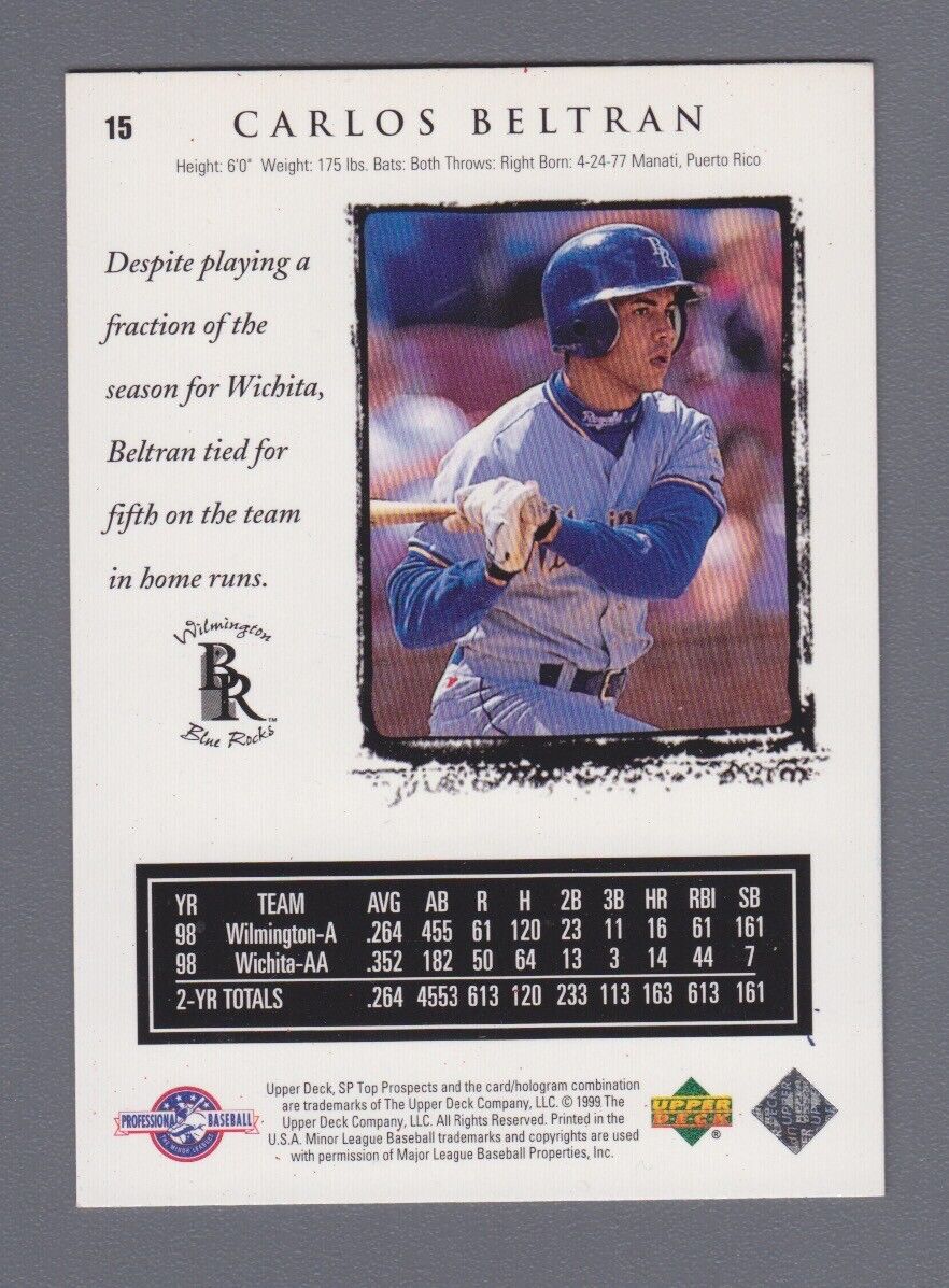 Carlos Beltran Signed 1999 Upper Deck Top Prospect Card #15 Auto w B&E Hologram