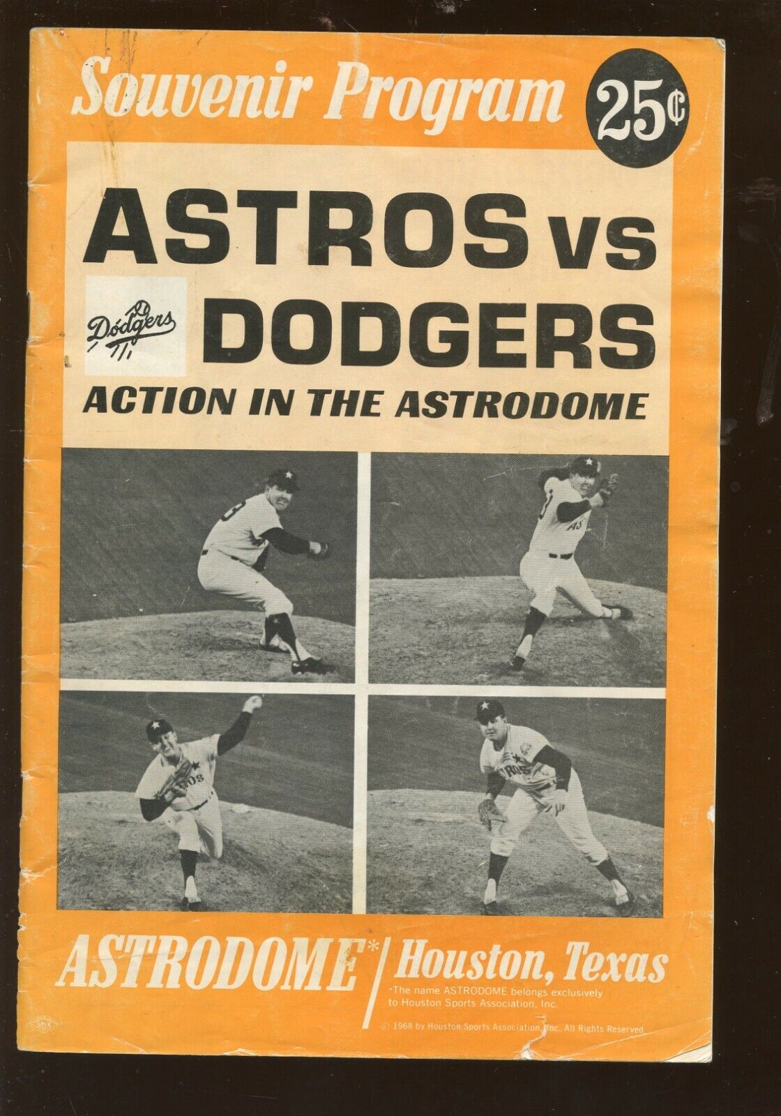 1968 MLB Program Los Angeles Dodgers at Houston Astros VG