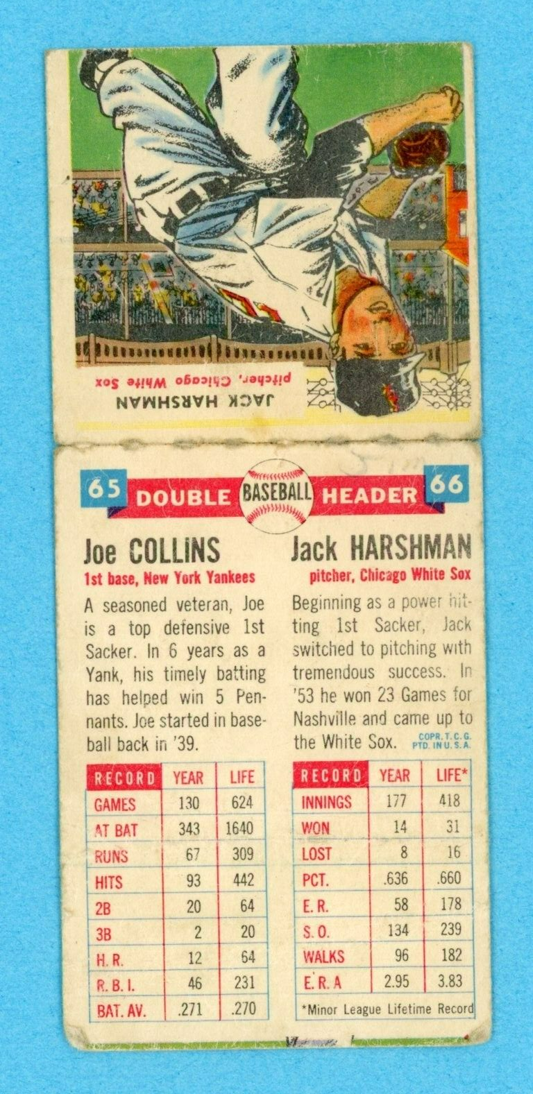 1955 Topps Double Header #65/66 Joe Collins, Jack Harshman Baseball Card Low Grd