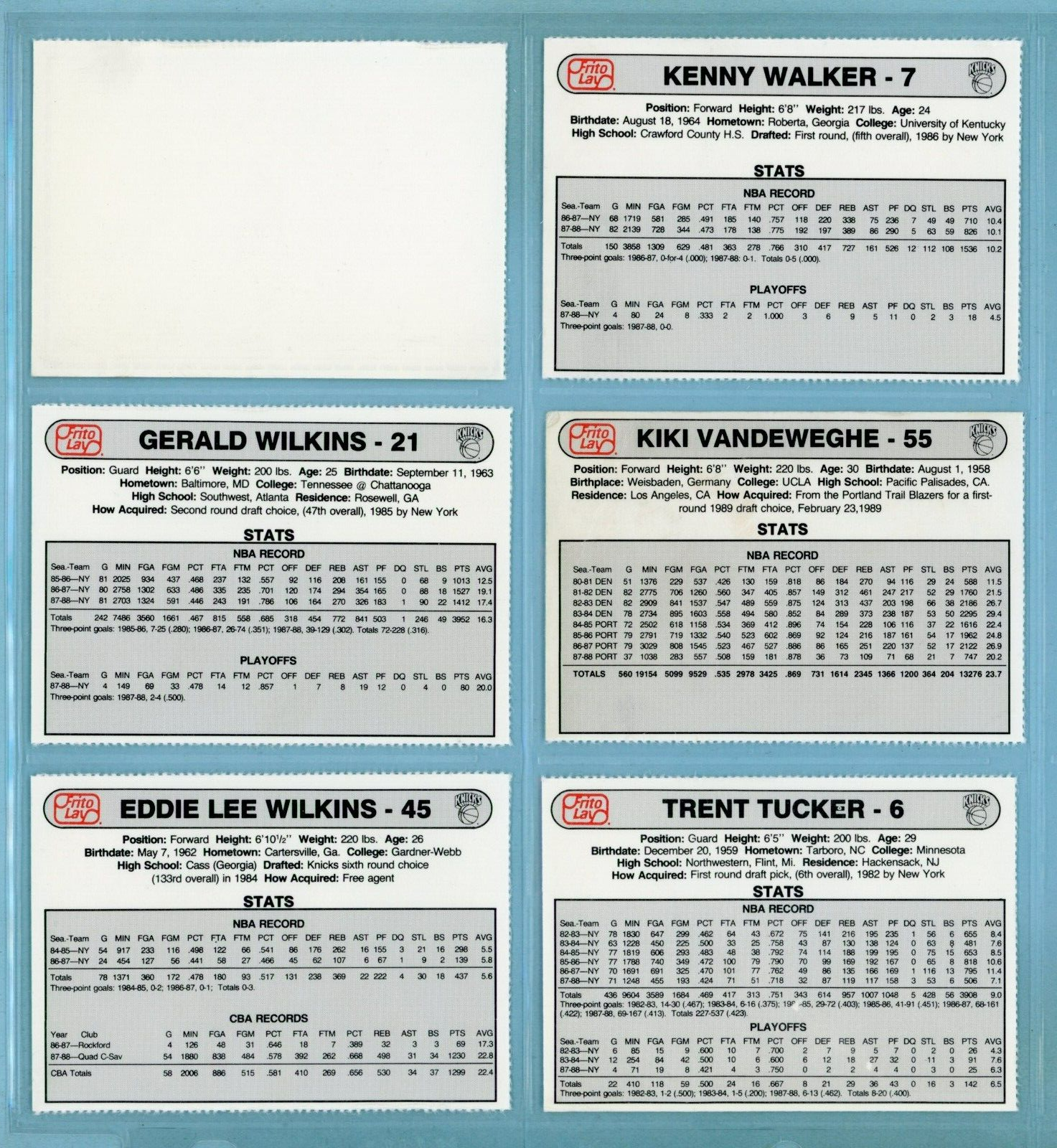 1988-89 Frito Lay New York Knicks Set of 15 Basketball Cards Mixed Grades