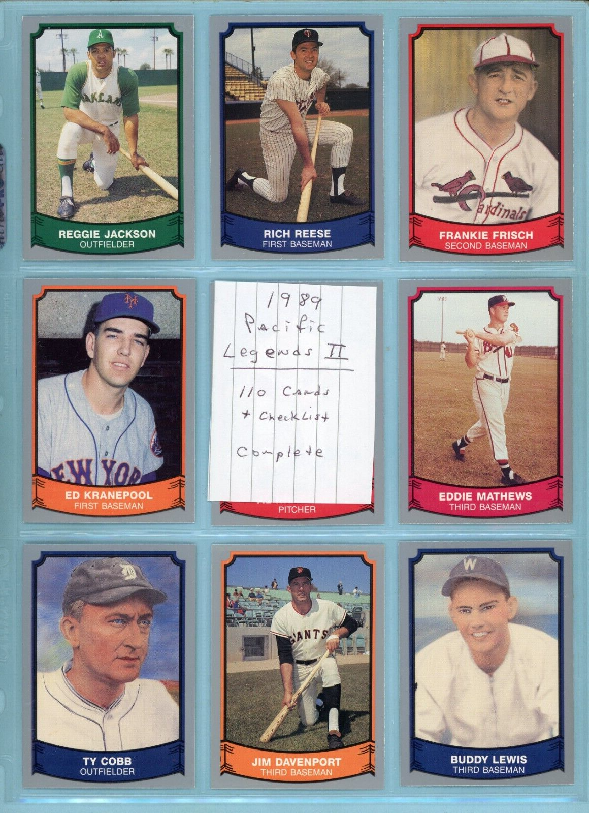 1989 Pacific Legends 2 Complete Set of 111 Different Baseball Cards NM