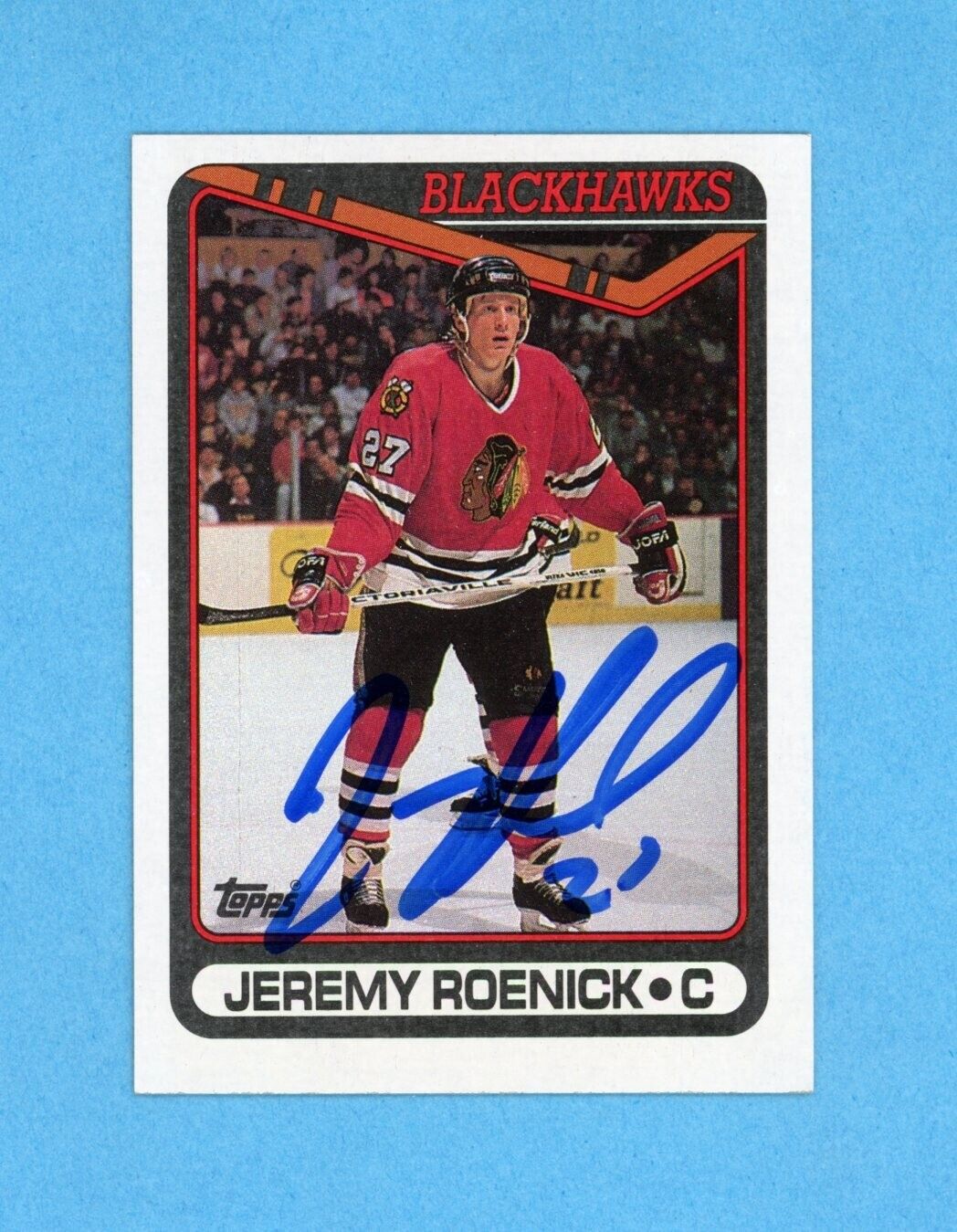 Jeremy Roenick Chic Black Hawks 1990-91 Topps #7 Autographed Rookie Hockey Card