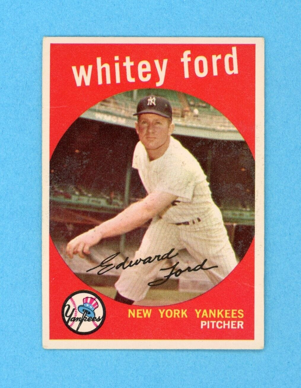 1959 Topps #430 Whitey Ford New York Yankees Baseball Card EX lht wrks/cres