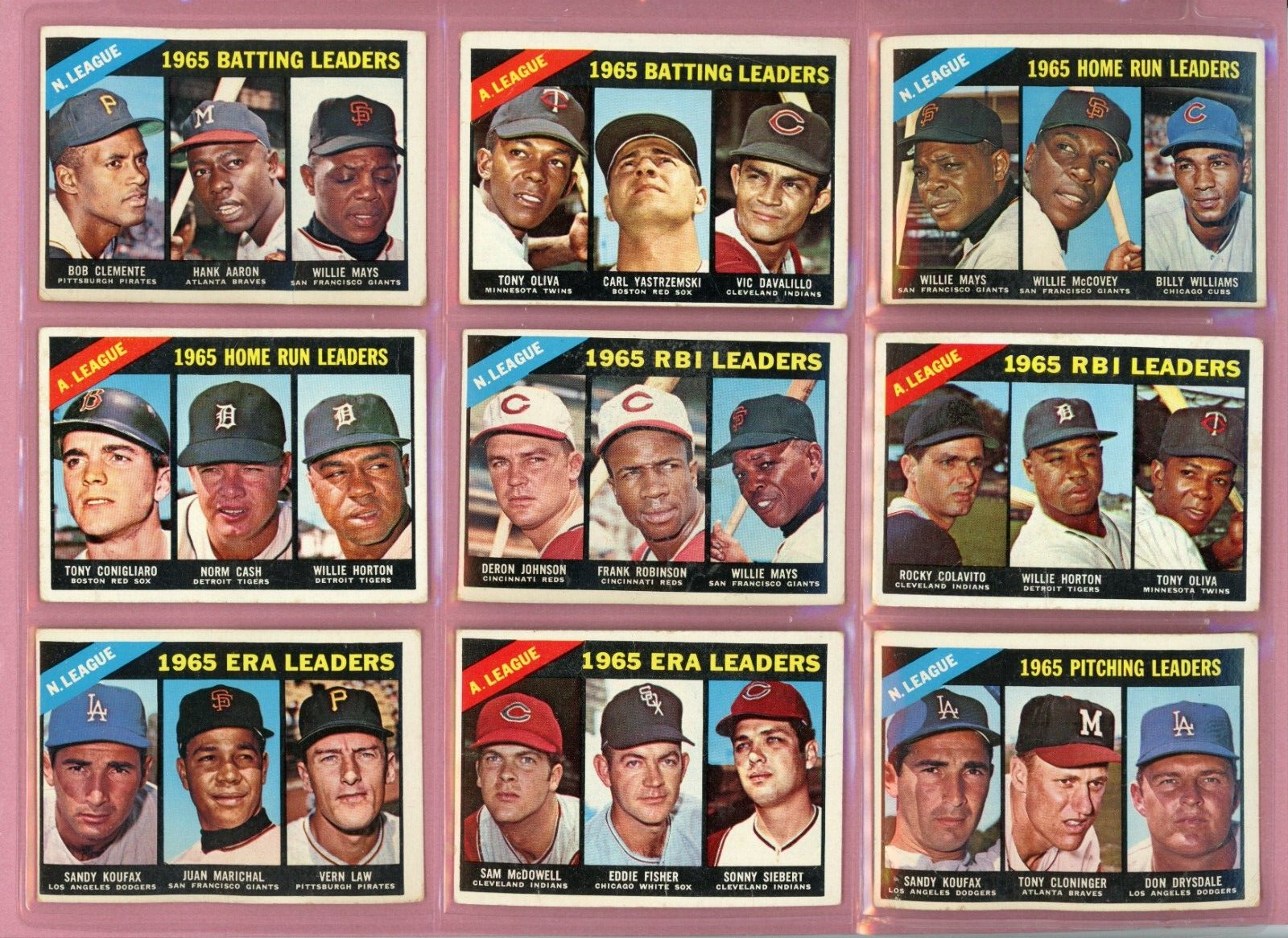 1966 Topps Set of 12 1965 League Leader Baseball Cards Low Grade