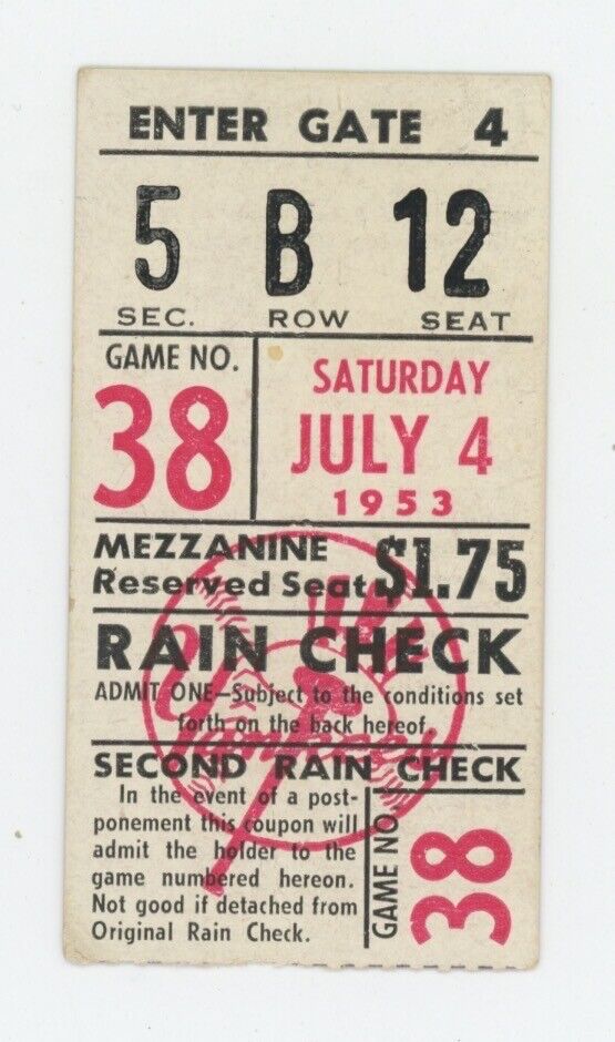 7/4/53  Philadelphia Athletics vs. New York Yankees Ticket Stub • Doubleheader