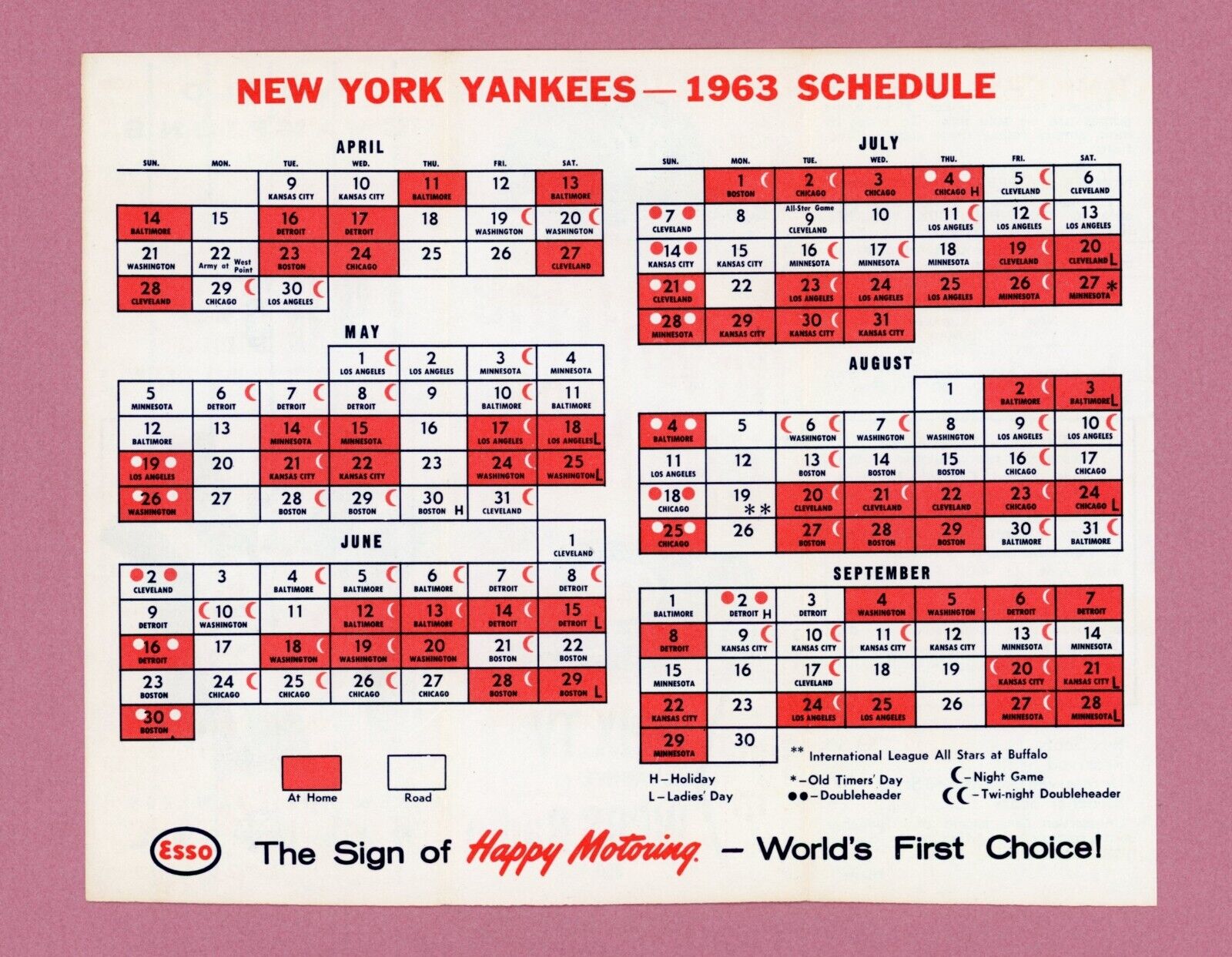 1963 New York Yankees Official Schedule & Ticket Information