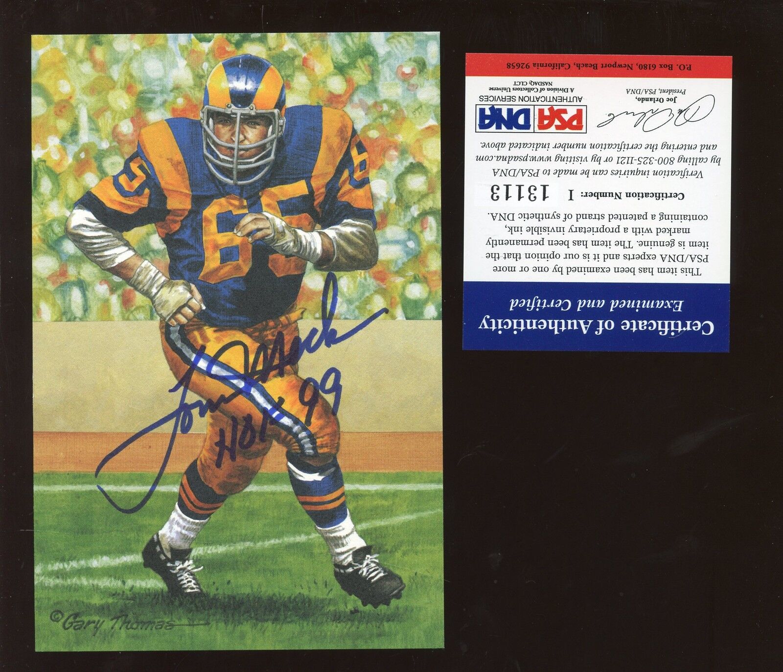 1999 Goal Line Art Football Hall of Fame Tom Mack Autographed PSA/DNA