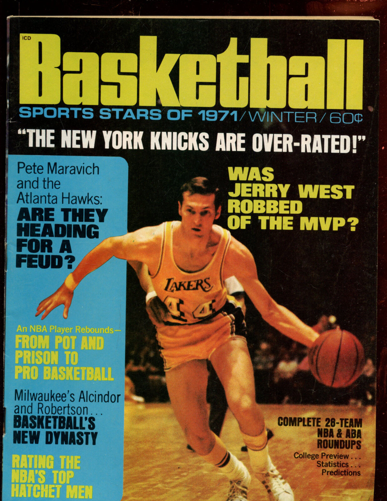 Winter 1971 Basketball Magazine With Jerry West Front Cover EX