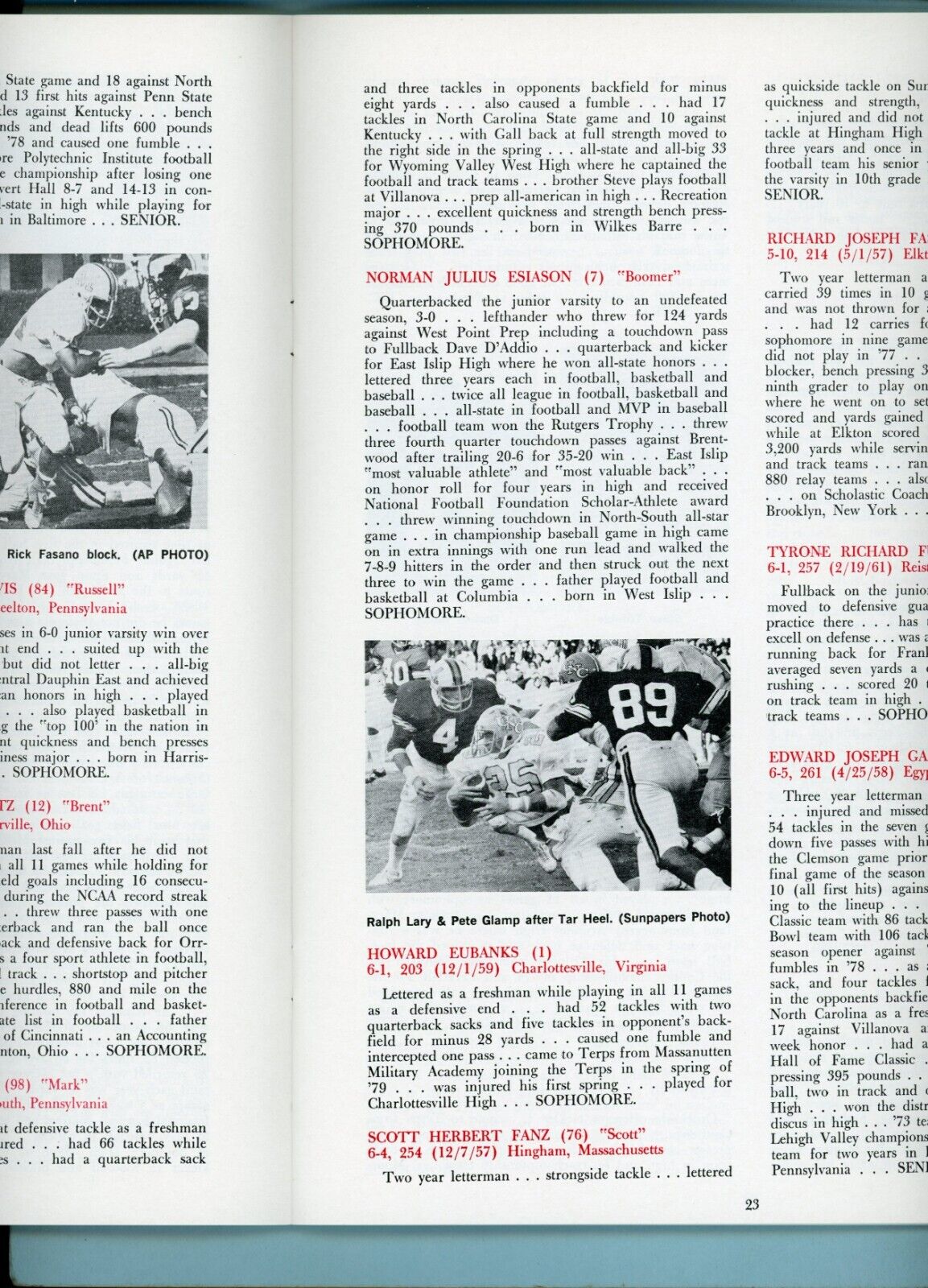 1980 University of Maryland College Football Media Guide Boomer Esiason soph