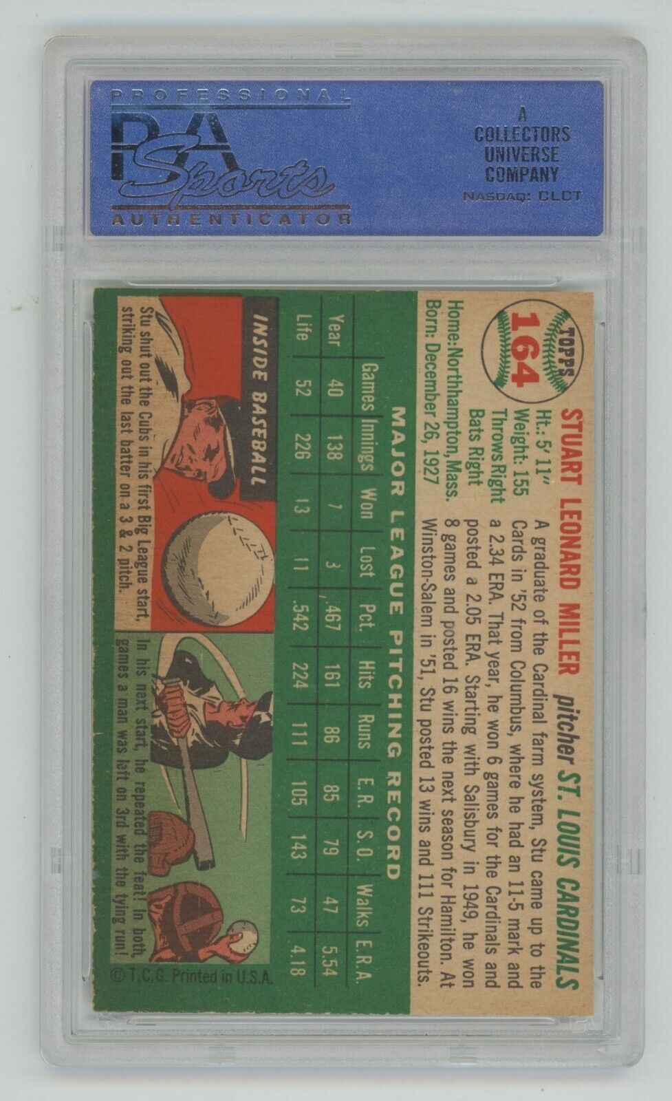 Stu Miller 1954 Topps Card #164 • PSA 7 NM