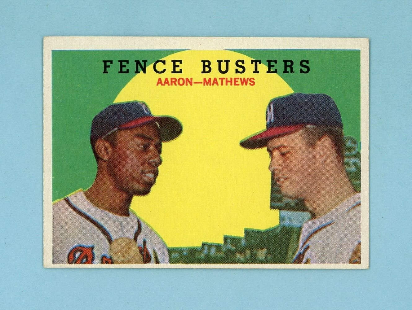 1959 Topps #212 Fence Busters Hank Aaron, Ed Mathews Baseball Card Ex/Mt o/c