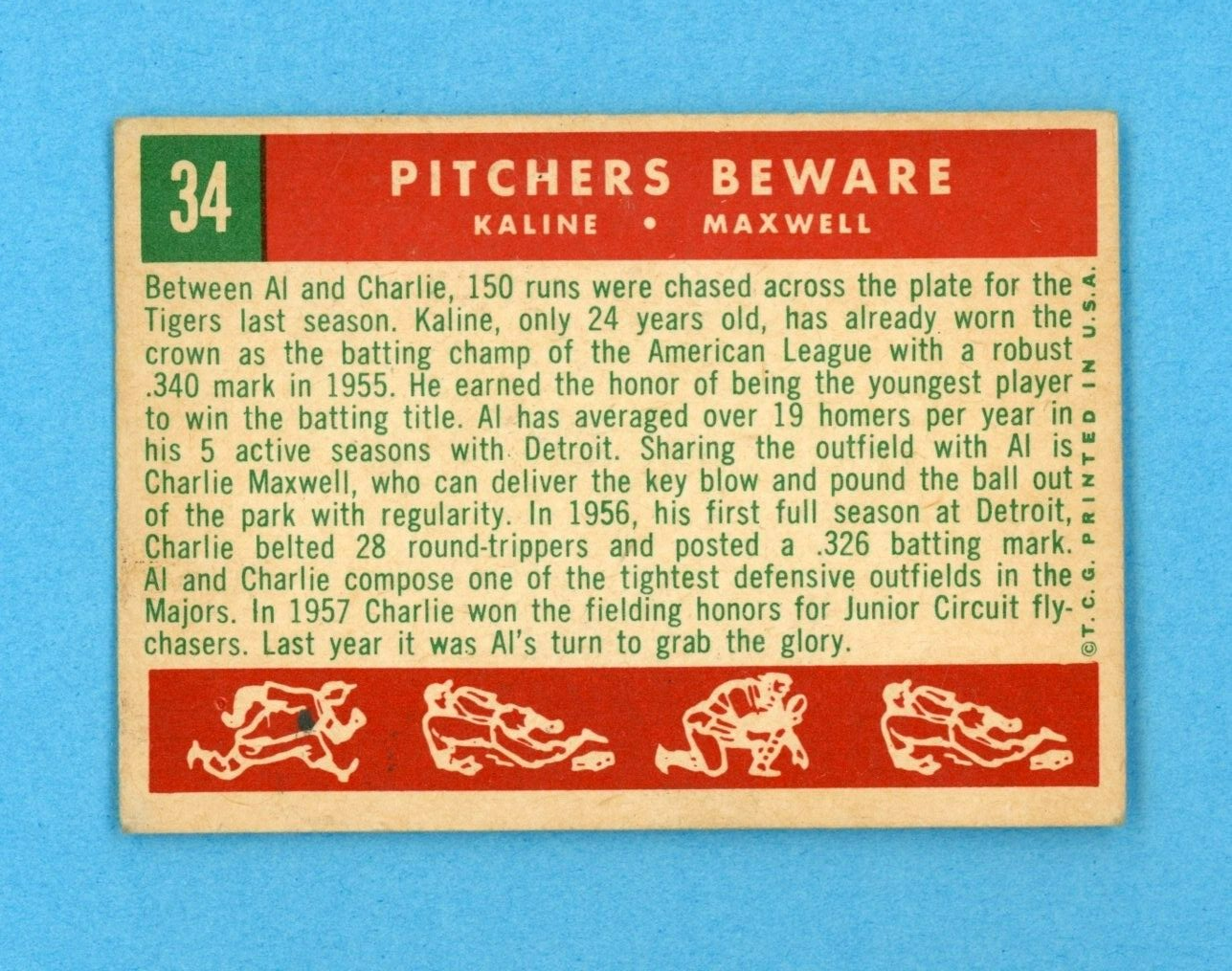 1959 Topps #34 Pitchers Beware Kaline - Maxwell Detroit Tigers Baseball Card EX