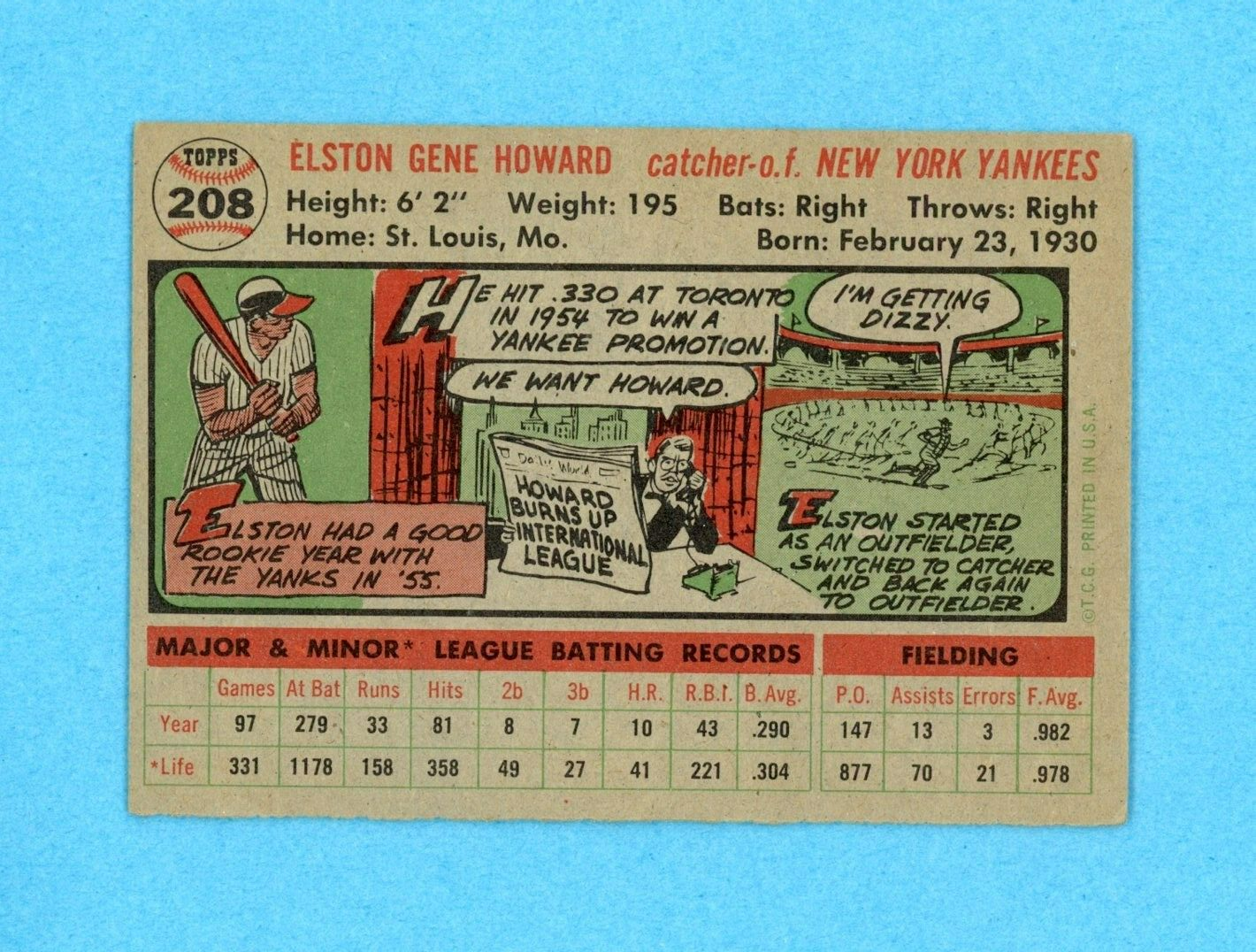 1956 Topps #208 Elston Howard New York Yankees Baseball Card EX - EX+