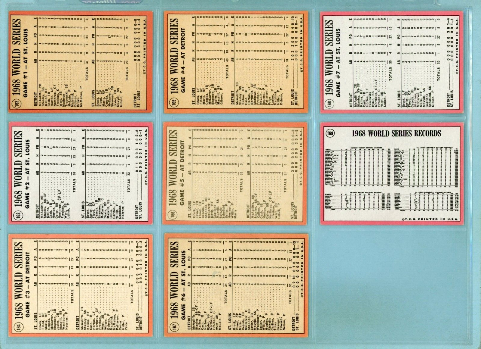 1969 Topps Set of 8 1968 World Series Special Baseball Cards EX - EX+