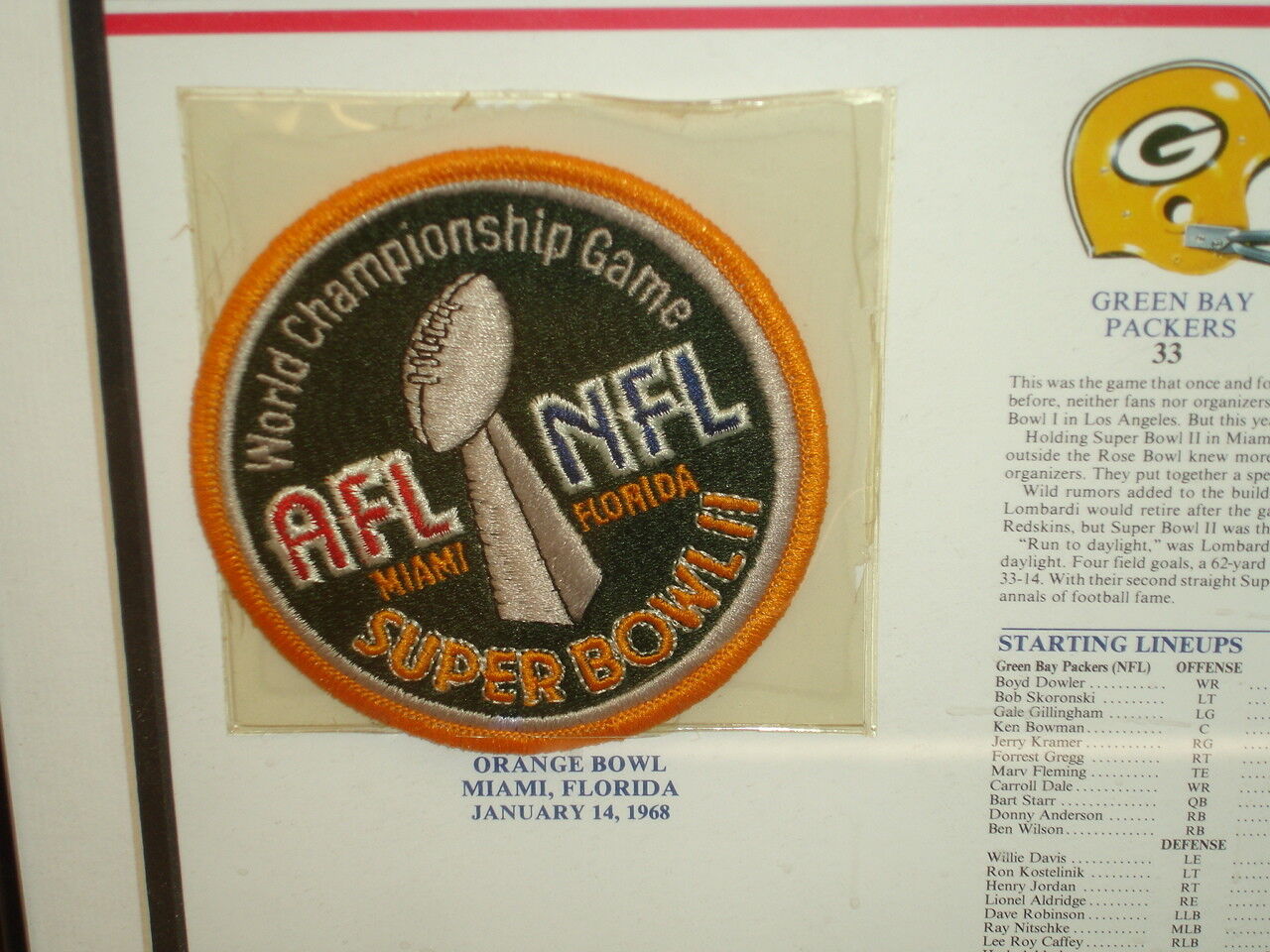 Super Bowl II Jan 14 1968 Packers Raiders Framed 16x21 Display w/ Replica Patch