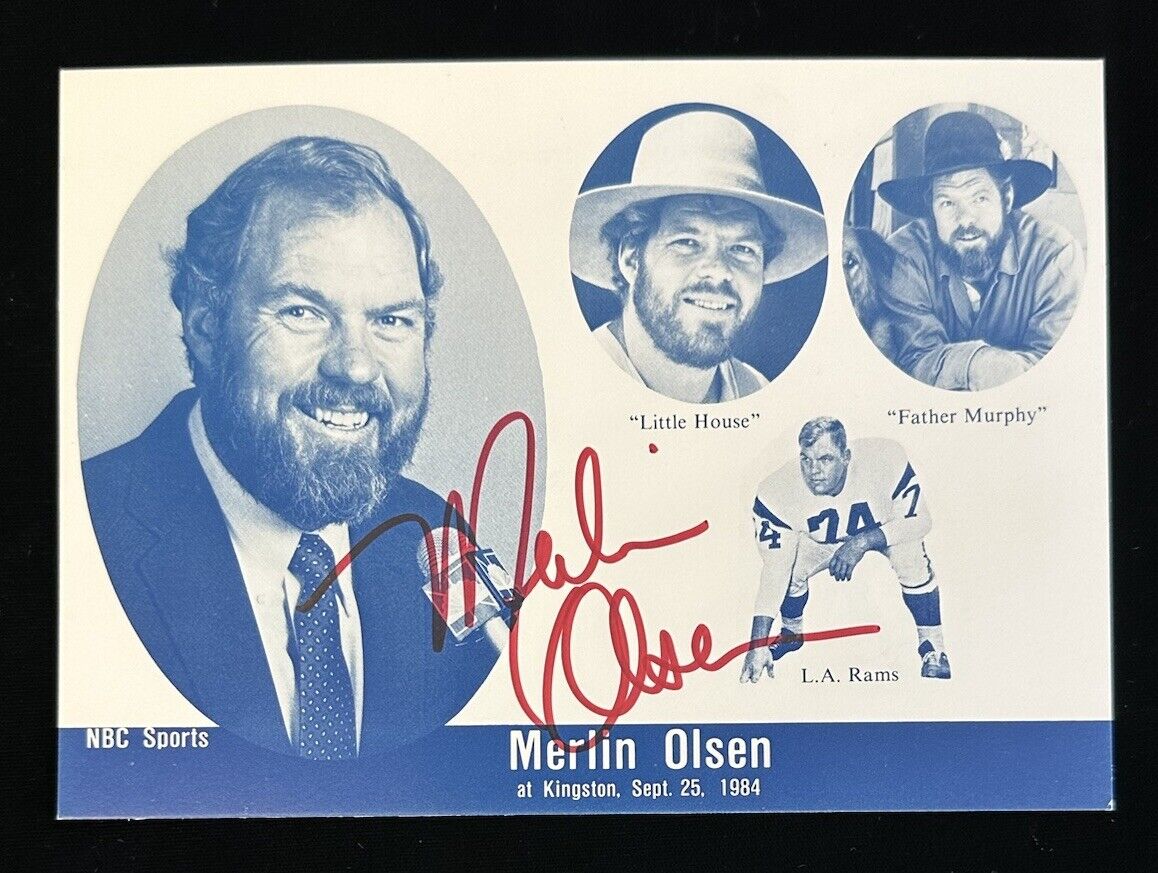 Merlin Olsen Rams Signed 5’x7” TV Promo Card / Photo Auto with B&E Hologram