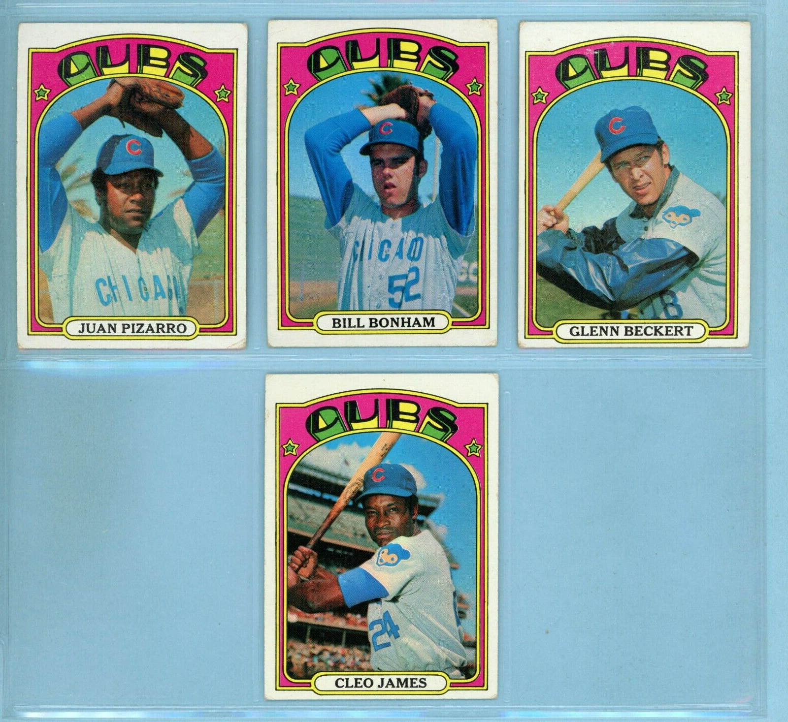 1972 Topps Set of 4 Chicago Cubs Green C & S Variation Baseball Cards VG - VG+