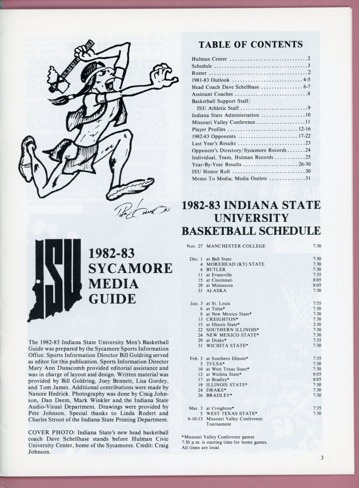 1982-83 Indiana State College Basketball Media Guide Dave Schellhase on cover