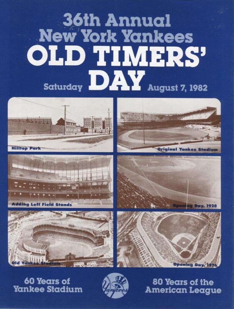 August 7, 1982 Yankees 36th Annual Old Timers Game Program