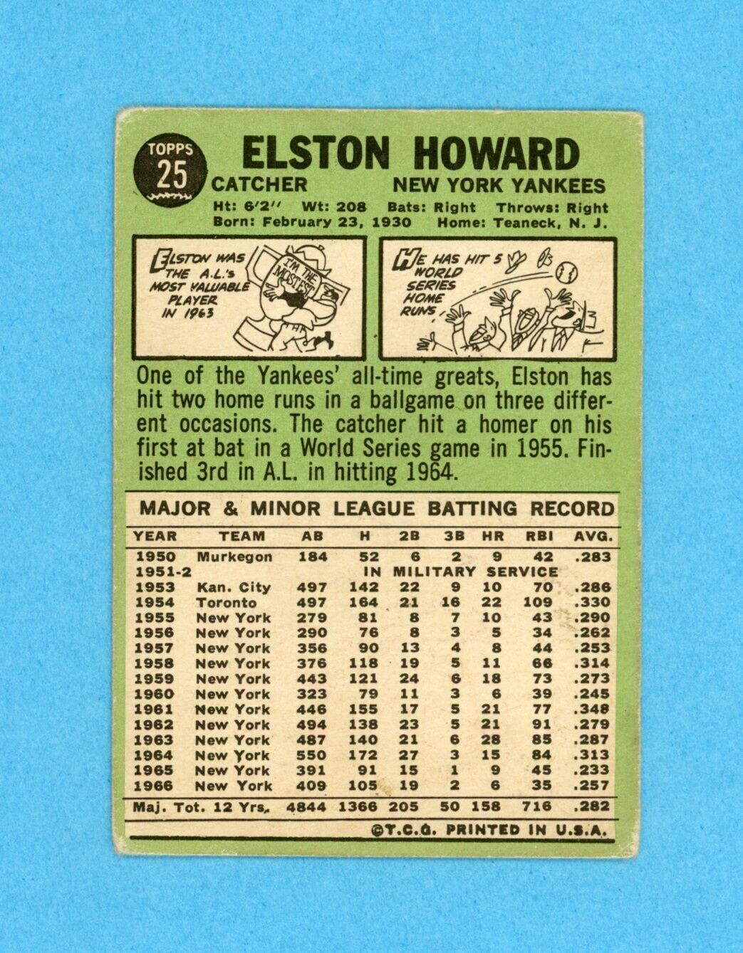 Elston Howard Signed 1967 Topps Card #25 Auto with B&E Hologram