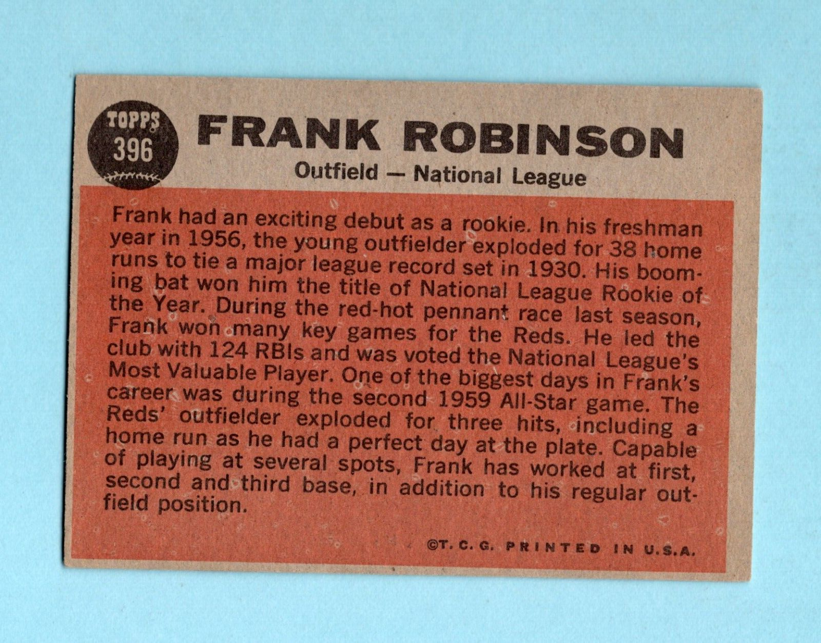 1962 Topps #396 Frank Robinson All-Star Cincinnati Reds Baseball Card EX