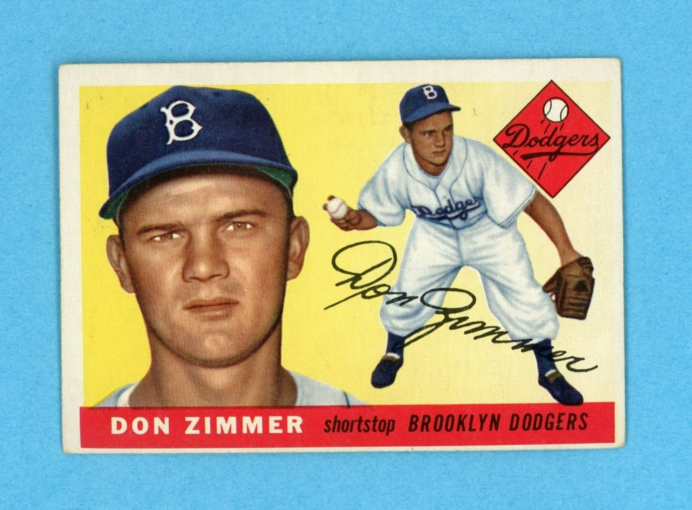 1955 Topps #92 Don Zimmer Brooklyn Dodgers Rookie Baseball Card EX - EX+ lht wrk