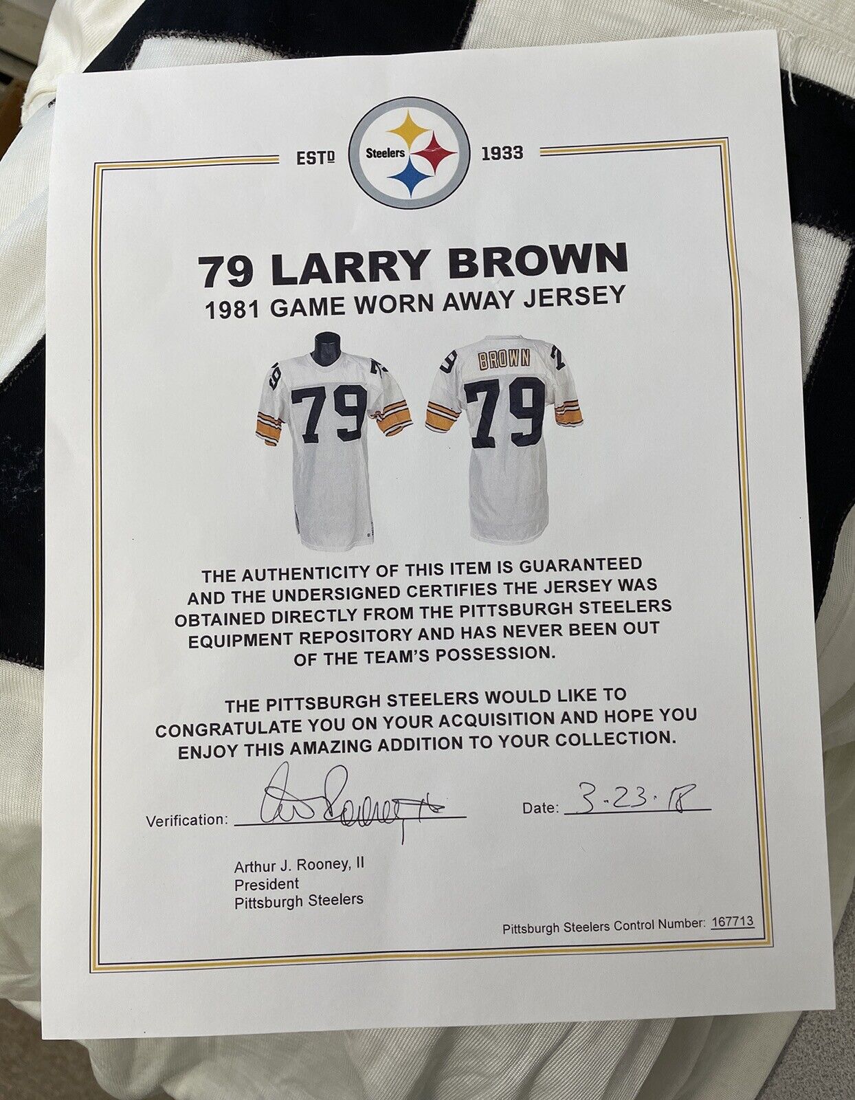 1981 Larry Brown Pittsburgh Steelers Game Worn Jersey with Team LOA