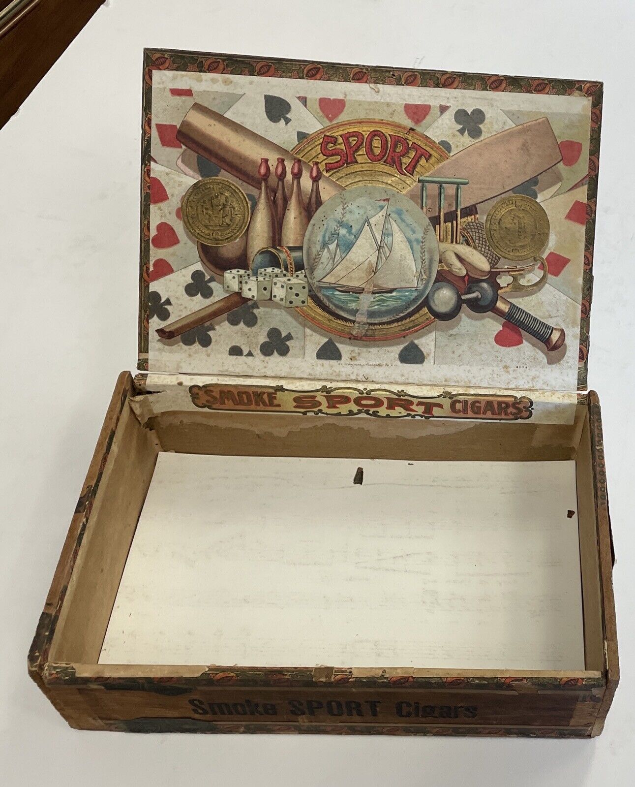 1890s "Sport Cigars" Wooden Box • approx. 8x6x2 • Intact & Empty