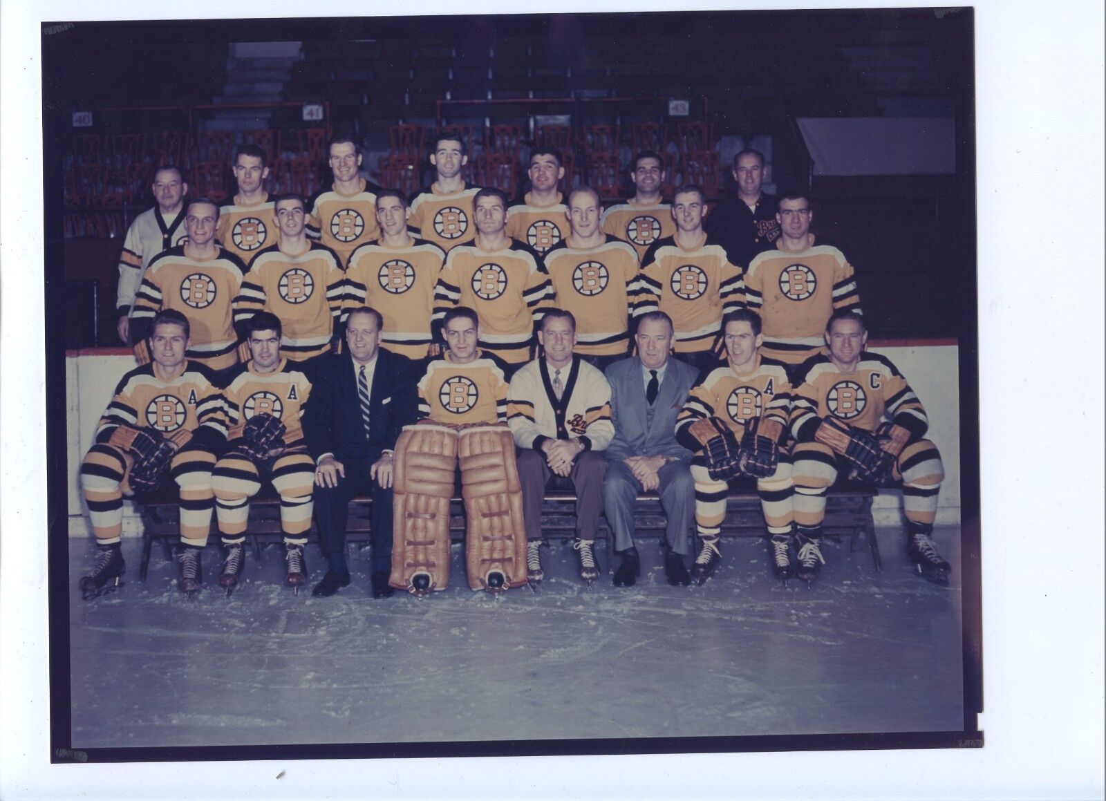 1956-57 Boston Bruins 8x10 Glossy Color Team Photo w/ Terry Sawchuk & Doug Mohns