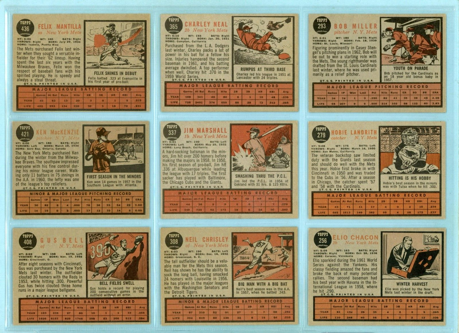 1962 Topps Lot of 20 Different New York Mets Baseball Cards Ex - Ex/Mt