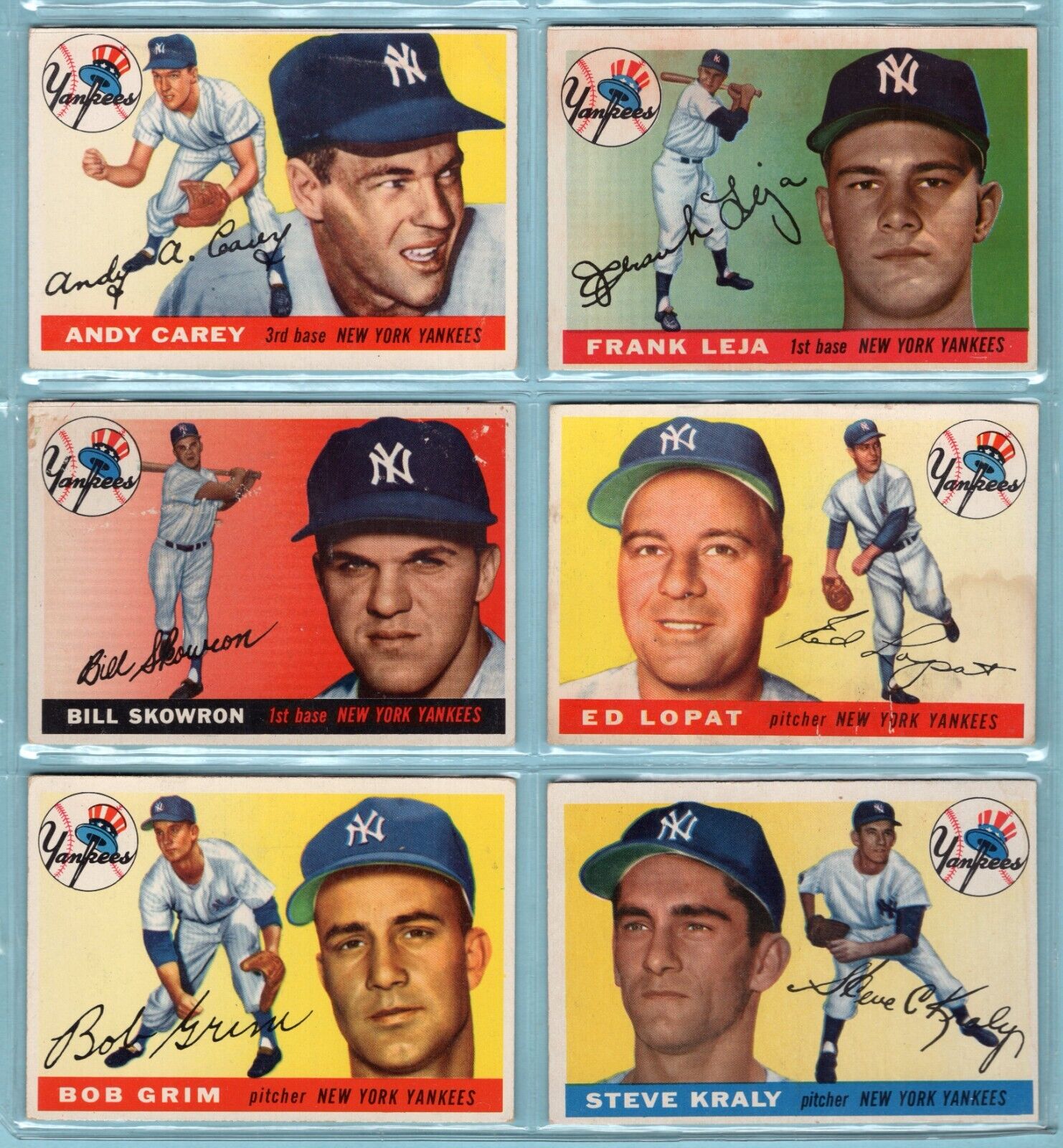 1955 Topps Lot of 6 Different New York Yankees Baseball Cards LG - Ex/Mt