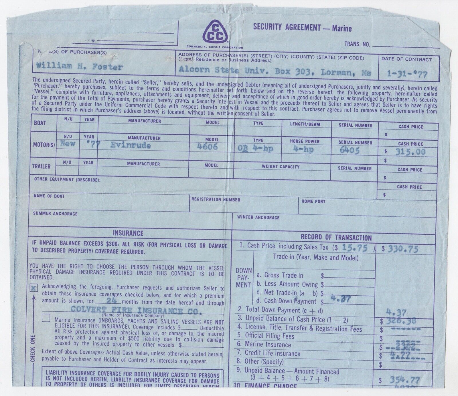 Willie H. Foster Negro Leagues Carbon Copy Signatures - Personal Loan Contract 2