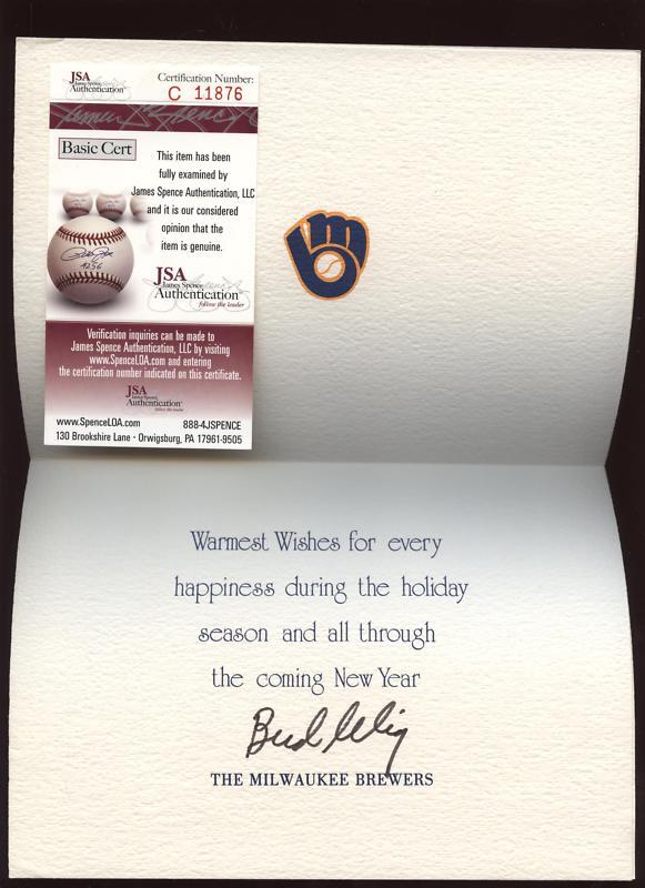 Bud Selig Milwaukee Brewers Signed Greeting Card JSA