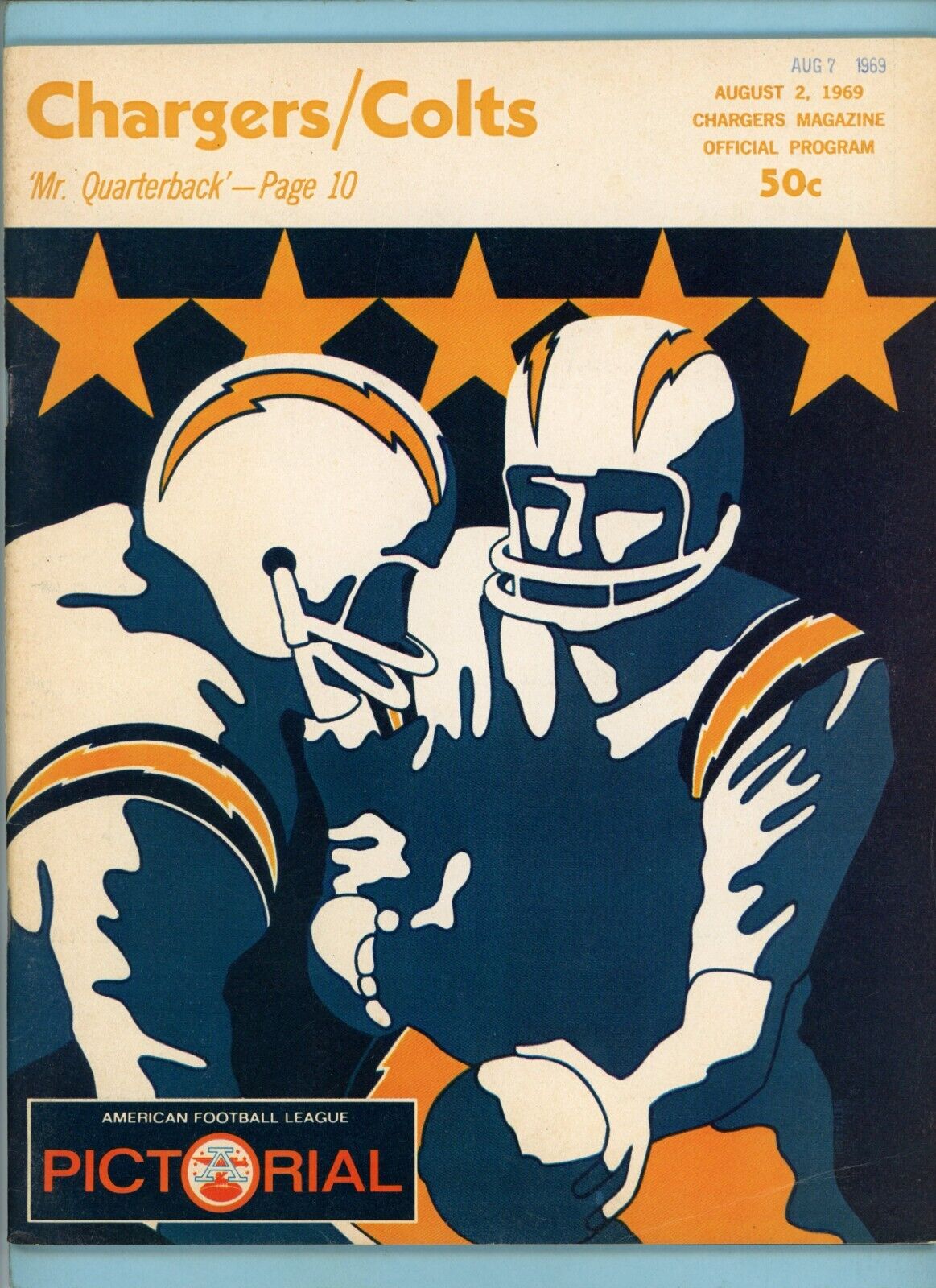 August 2, 1969 NFL -AFL Pre Season Baltimore Colts vs San Diego Chargers Program