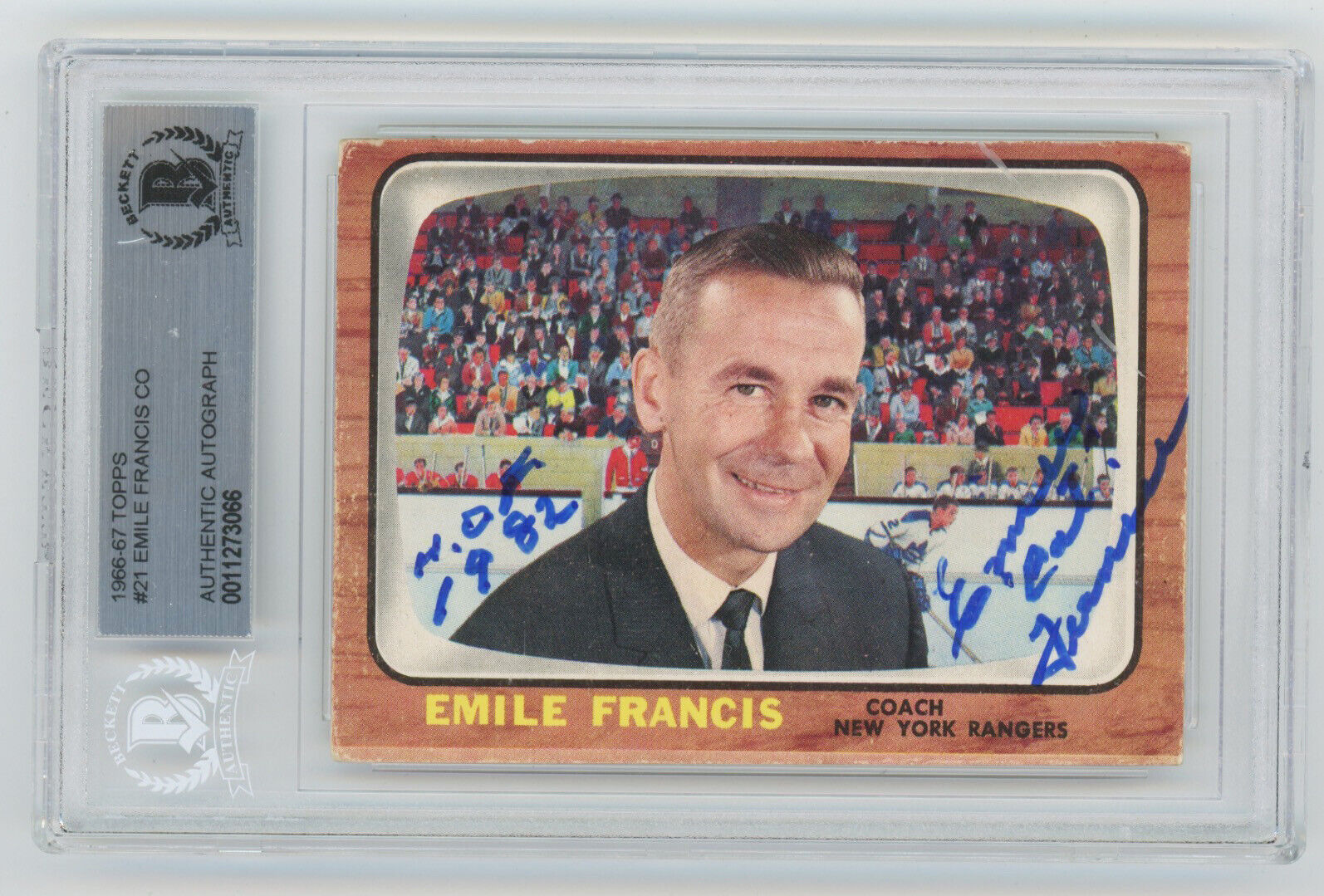 Emile Francis Signed 1966-67 Rookie Topps Card w Beckett Authentication