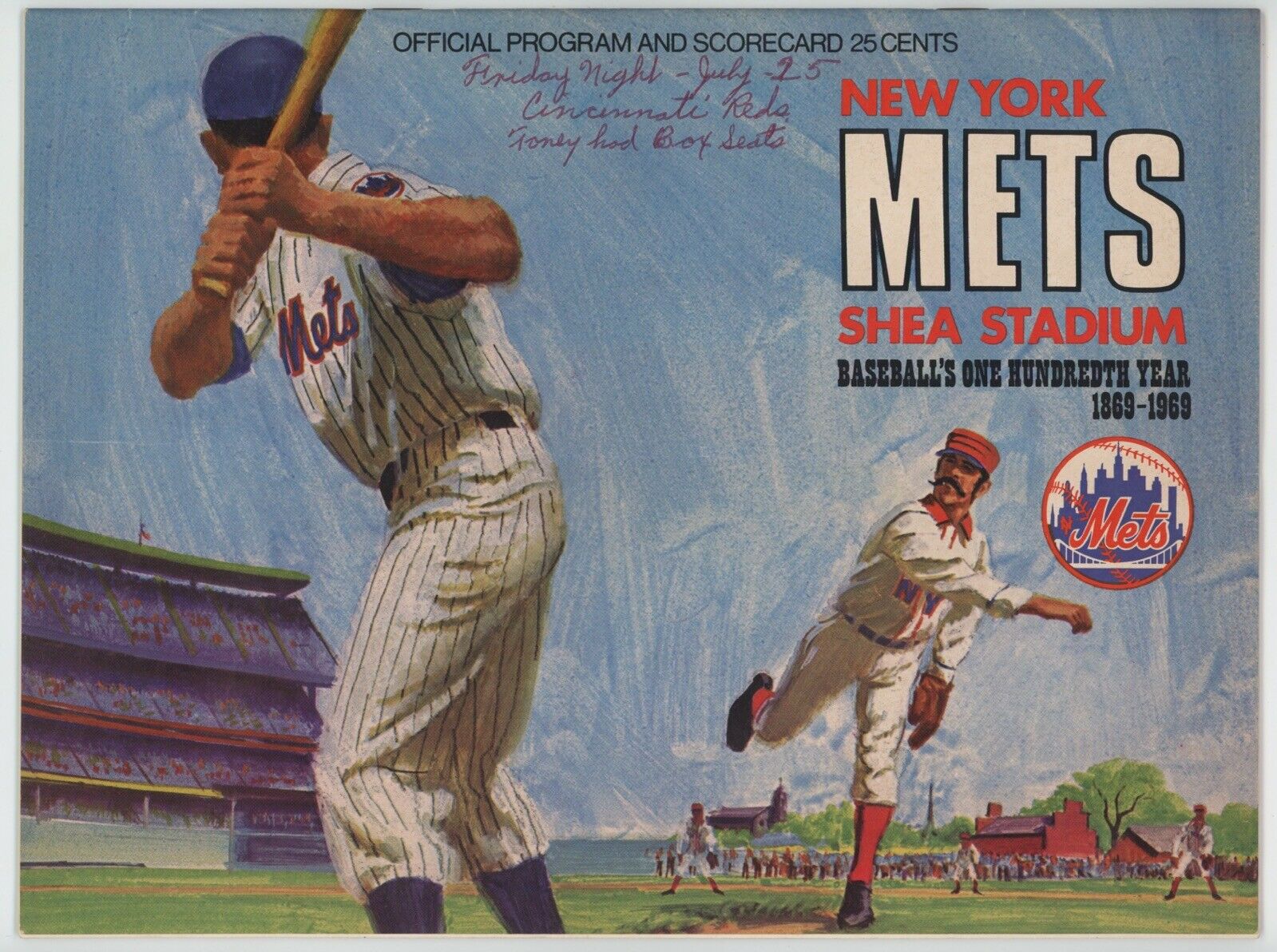 July 25, 1969 NY Mets vs Cincinnati Reds Program at Shea Stadium • Neatly Scored