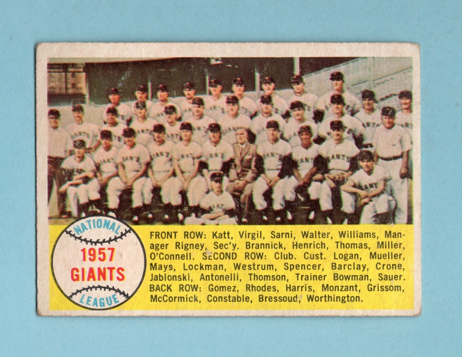 1958 Topps #19 San Francisco Giants Team Baseball Card Vg-Vg+ lwtl