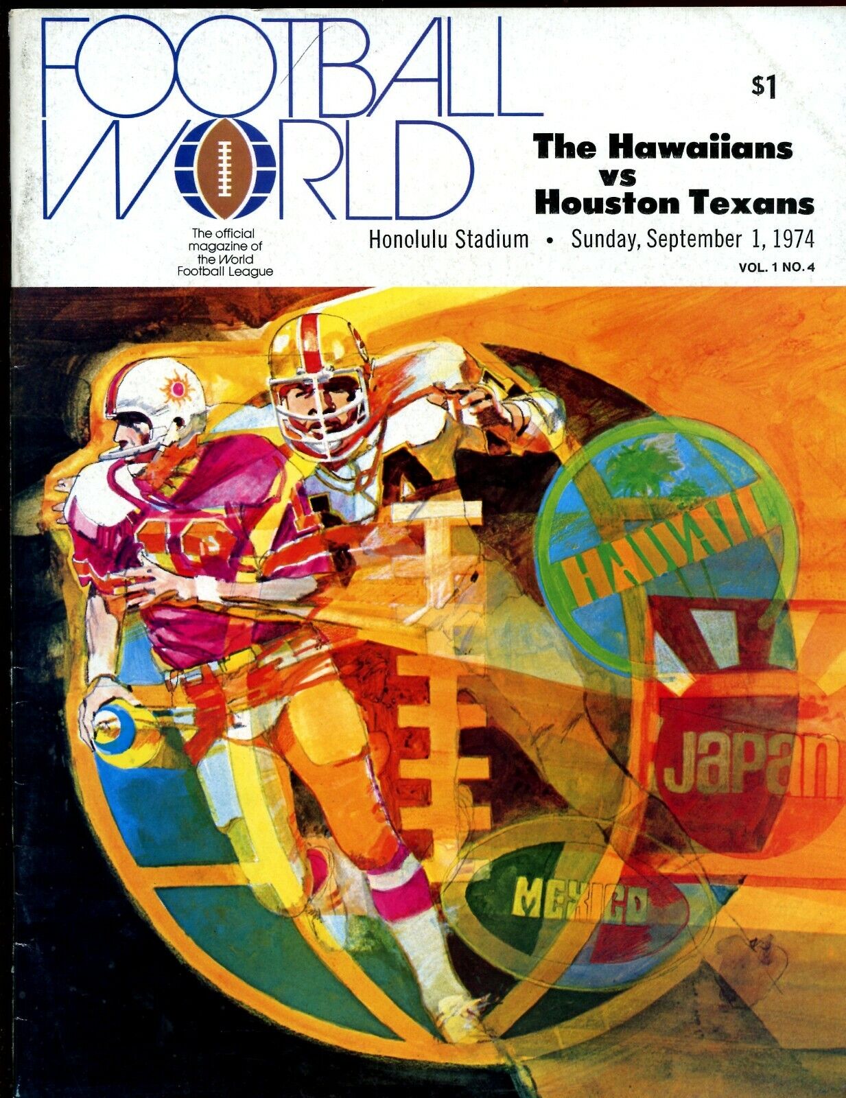 September 1 1974 WFL Program Houston Texans at Hawaiians EX