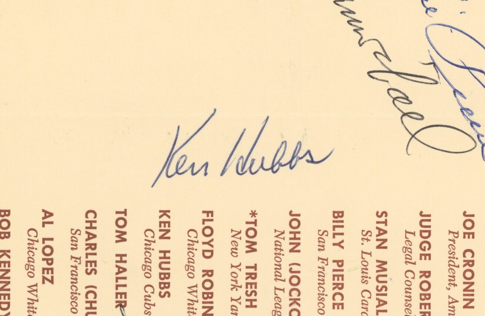 1/13/63 Ken Hubbs +8 Signed Chicago Diamond Dinner Program Autos w B&E