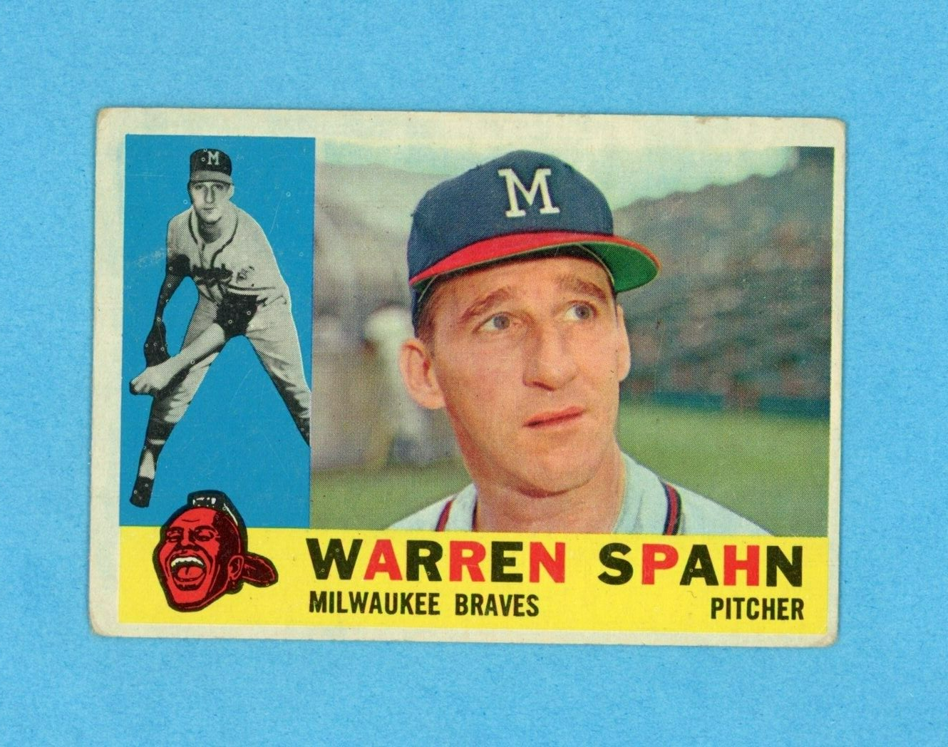 1960 Topps #445 Warren Spahn Milwaukee Braves Baseball Card VG - VG+