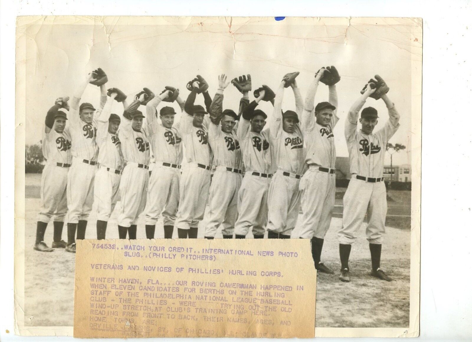 Original March 5 1936 Philadelphia Phillies Pitching Staff 8 X 10 Wire Photo