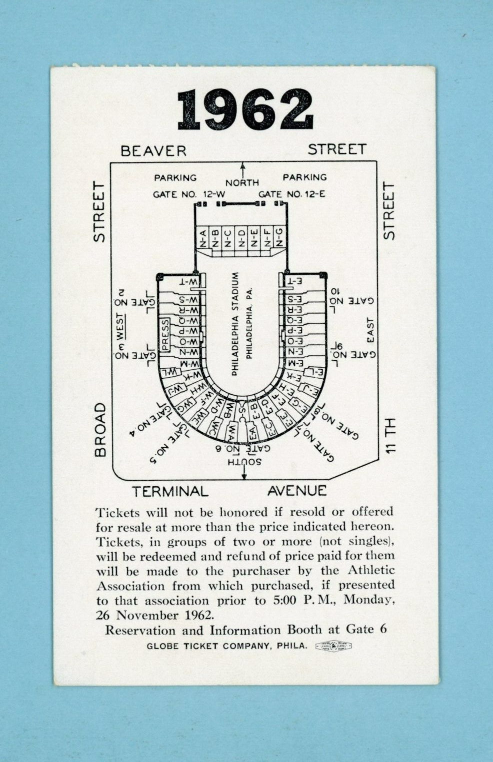 December 1, 1962 Army vs Navy Football Game Ticket Stub JFK, Roger Staubach