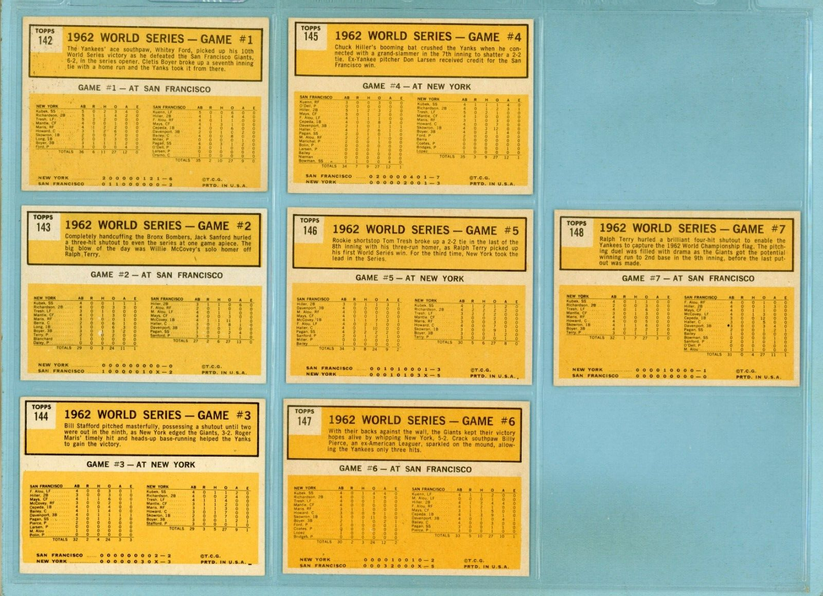 1963 Topps Set of 7 1962 World Series Special Baseball Cards EX++ - NM