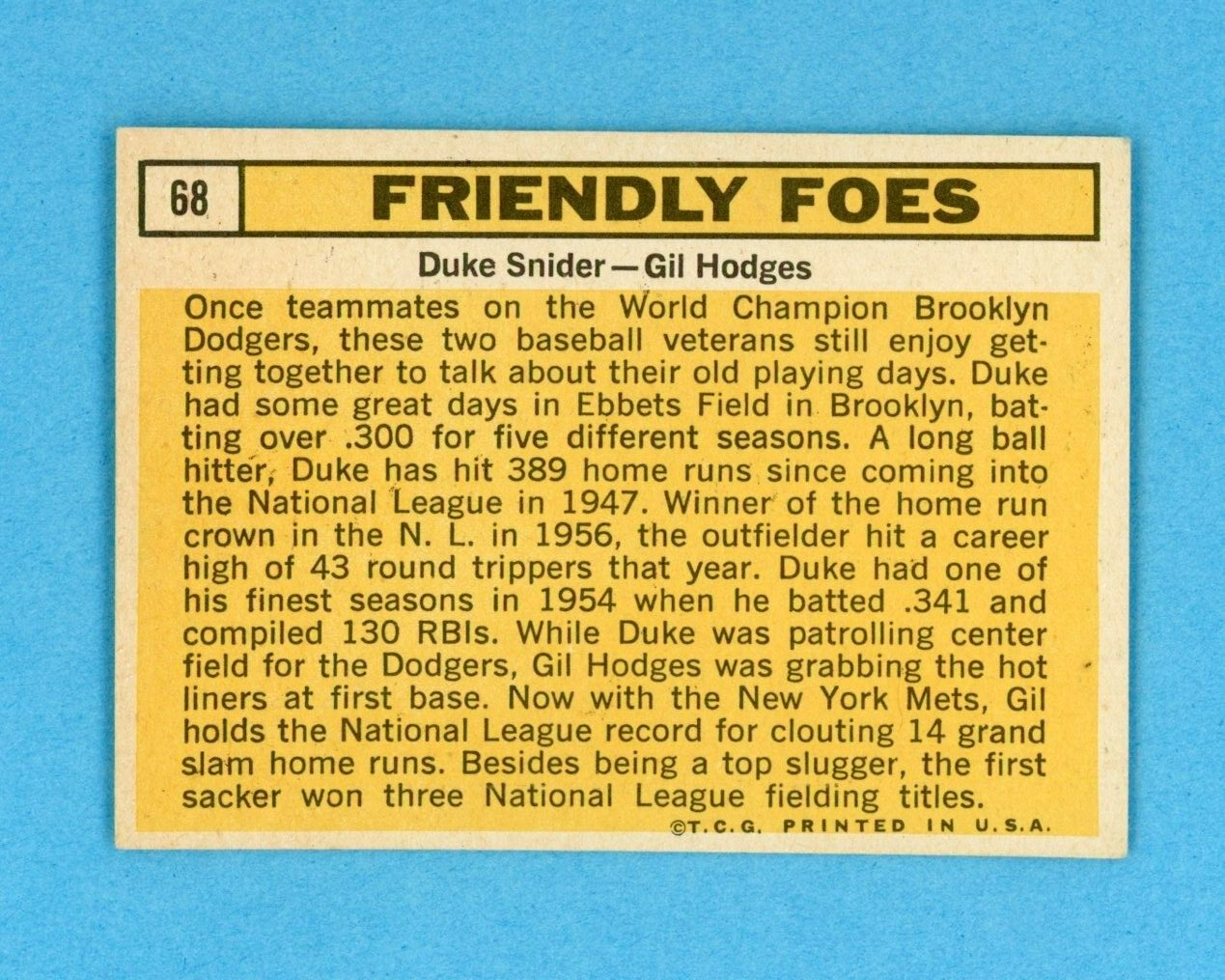 1963 Topps #68 Friendly Foes Duke Snider-Gil Hodges Baseball Card EX+