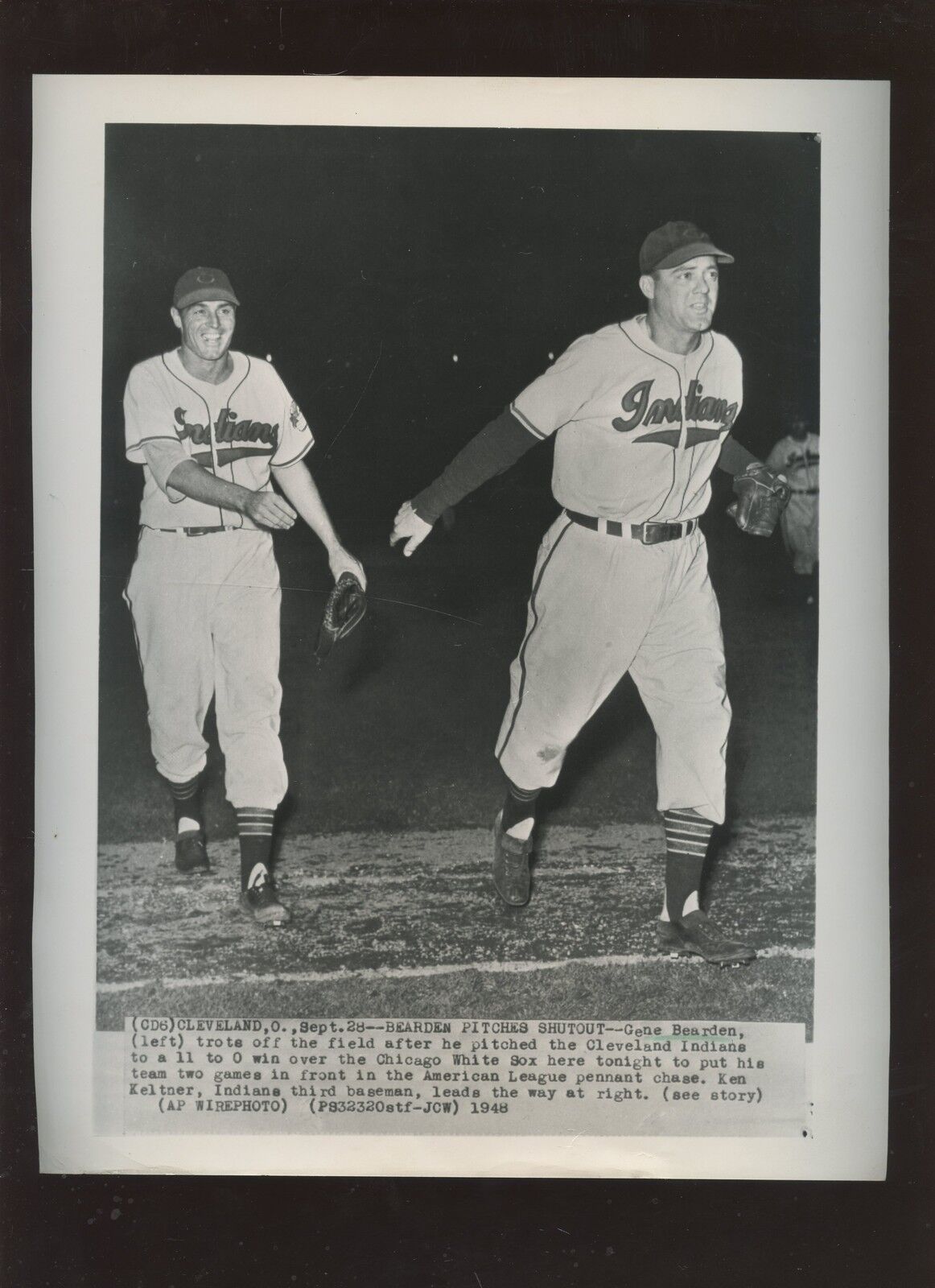Original September 28 1948 Gene Bearden & Ken Keltner Cleve Indians Wire Photo