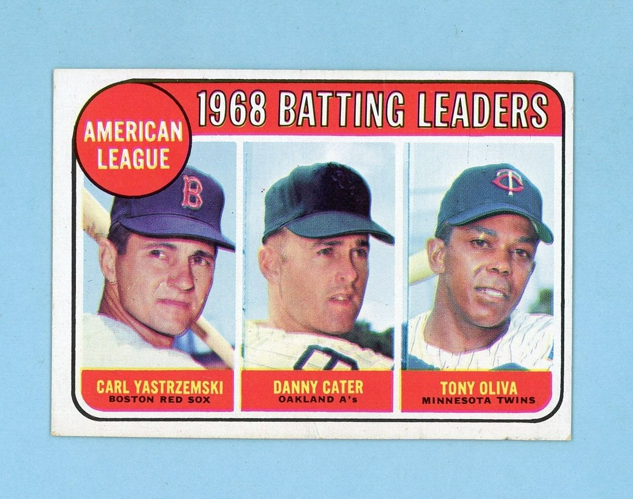 1969 Topps #1 1968 AL Batting Leaders Yaz, Cater, Oliva Baseball Card Ex+ - EM