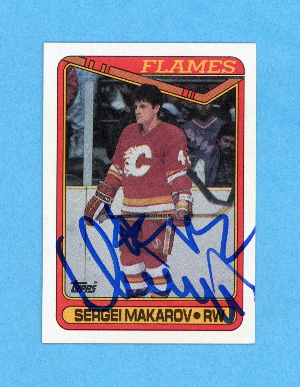 Sergei Makarov Calgary Flames 1990-91 Topps #60 Autographed Rookie Hockey Card