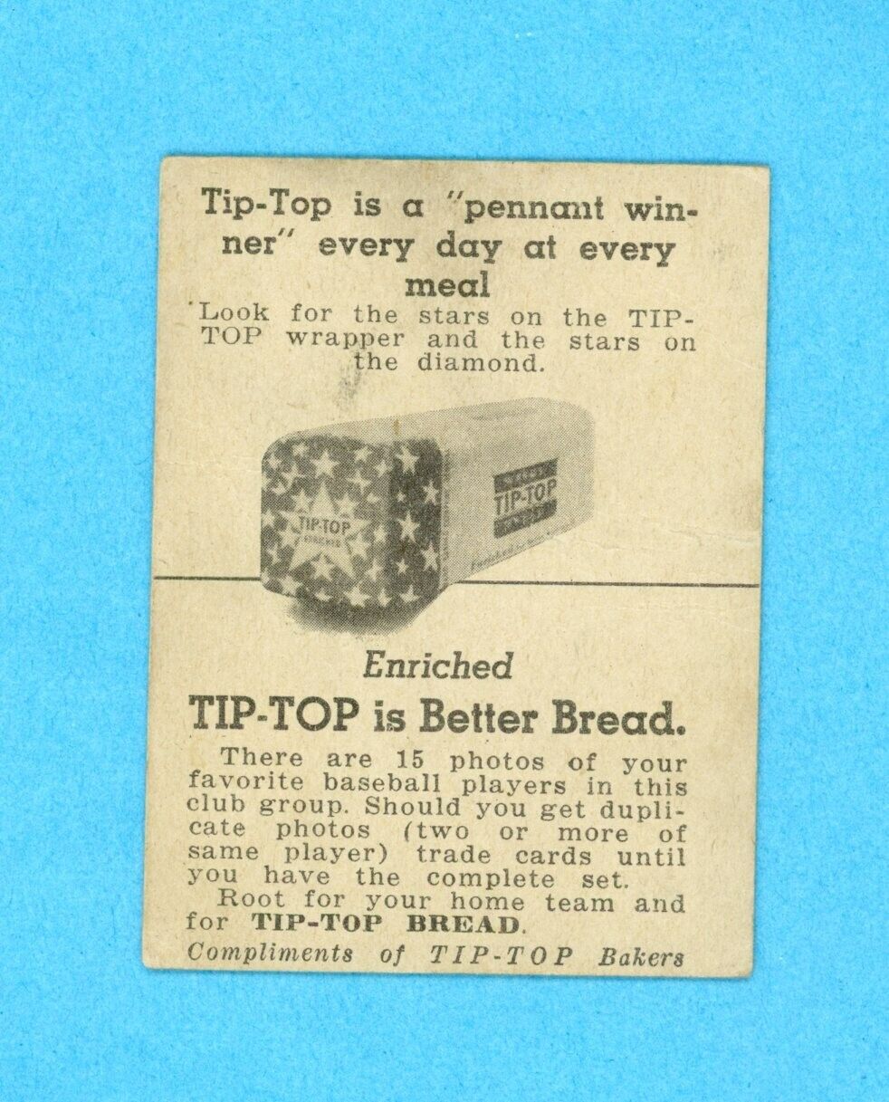 1947 Tip Top Bread Thomas Byrne New York Yankees Baseball Card Low Grade