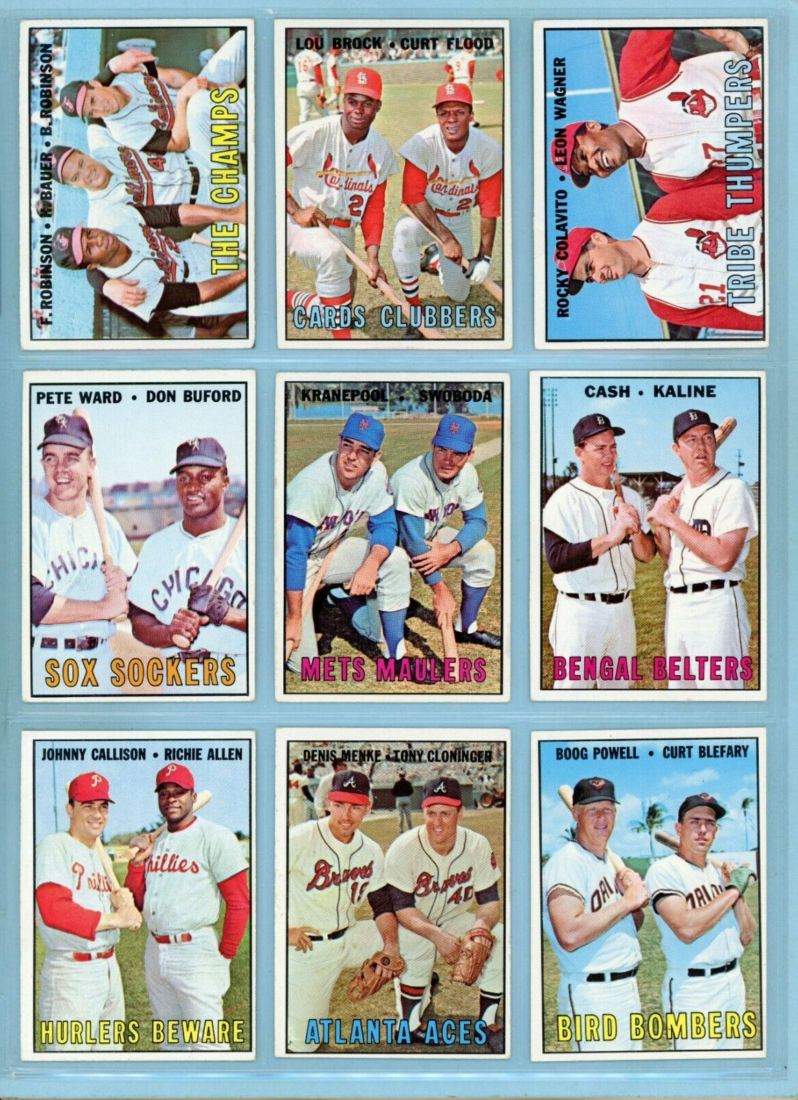 1967 Topps Lot of 9 Different Multi-Player Baseball Cards Ex - Ex/Mt