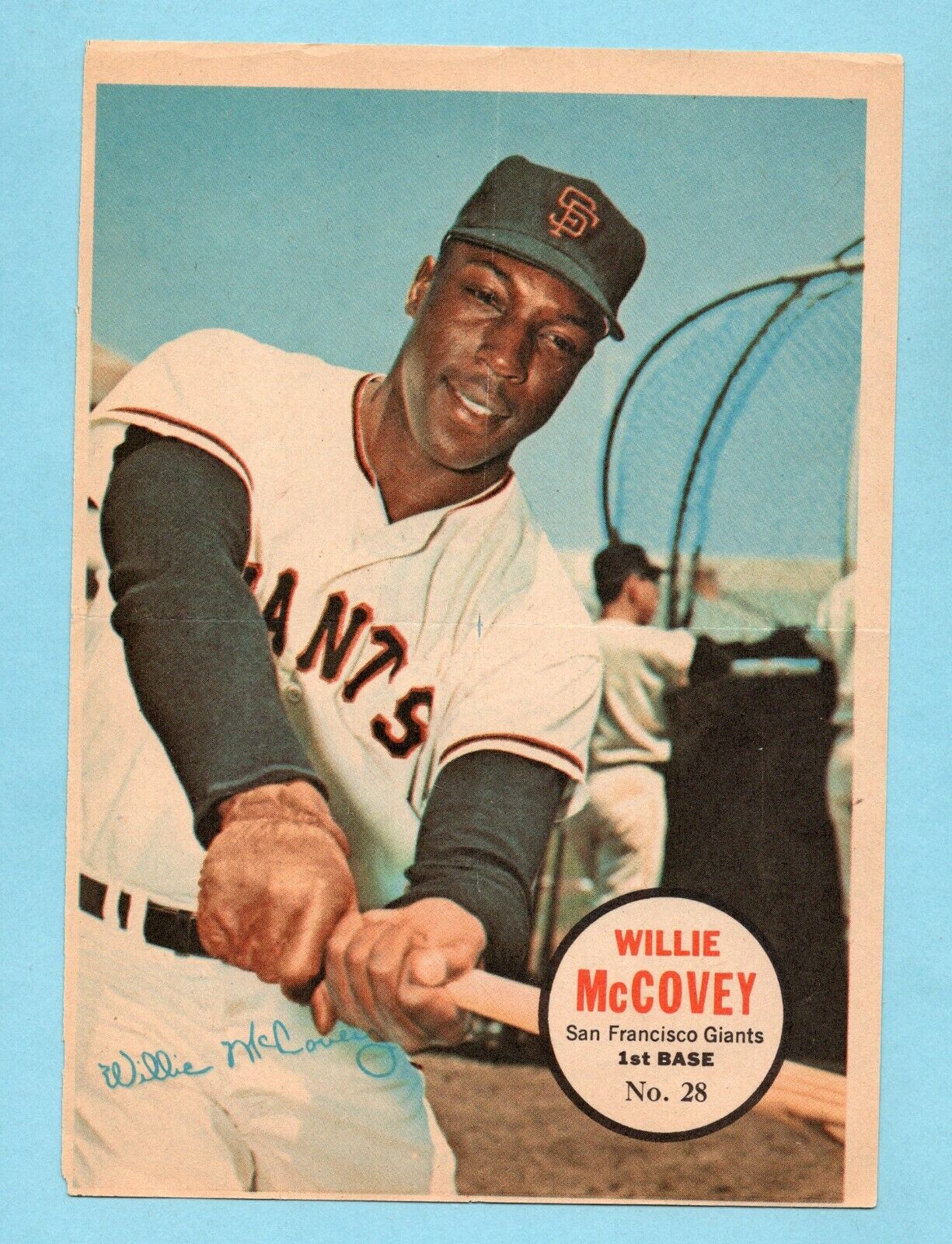 1968 O-Pee-Chee Poster #28 Willie McCovey San Francisco Giants EX o/c    